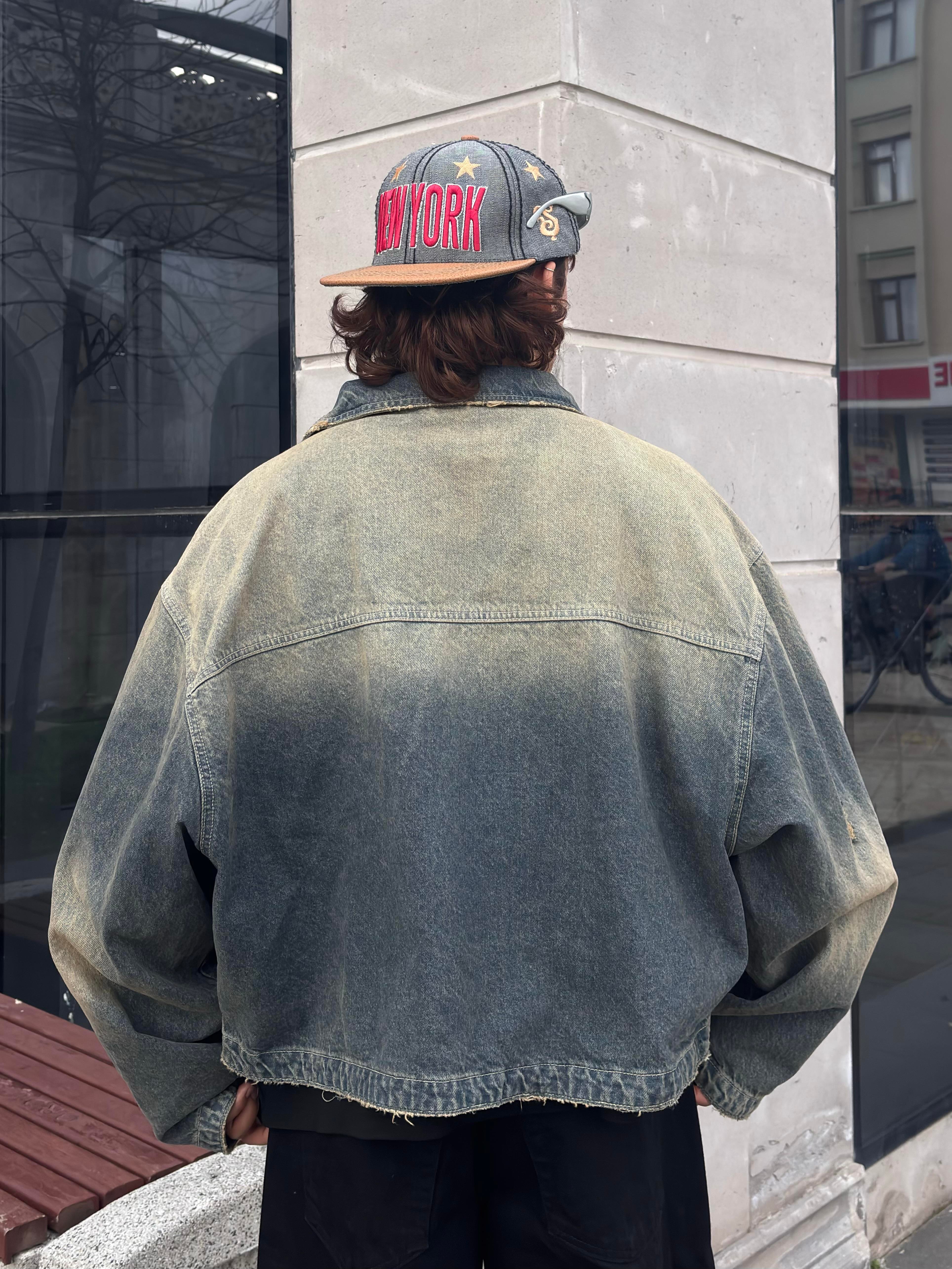 Premium Grey Wash Zip Through Carperter Unisex Denim Jacket