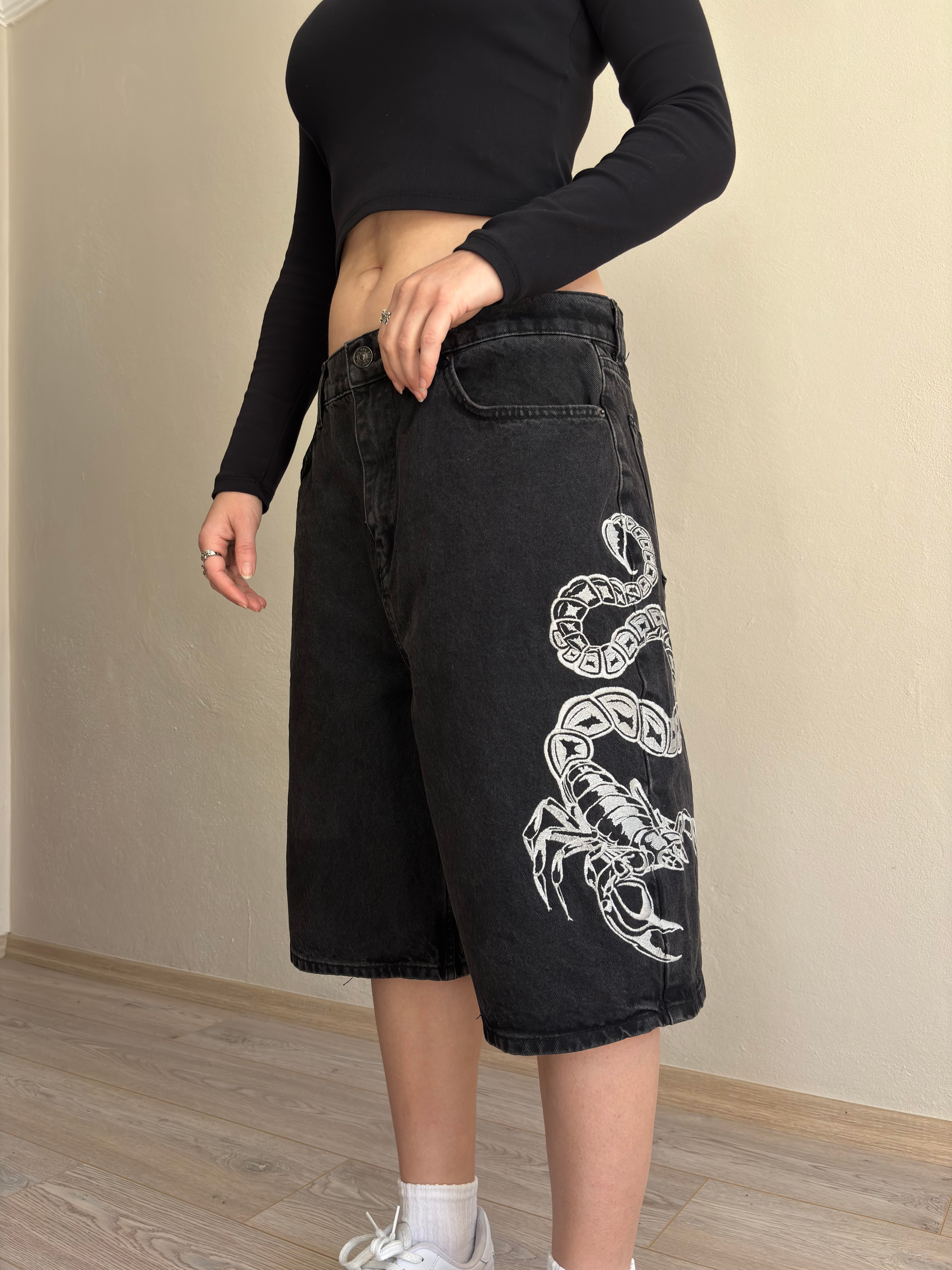 Premium Jack Washed Black Scorpion Denim Jorts