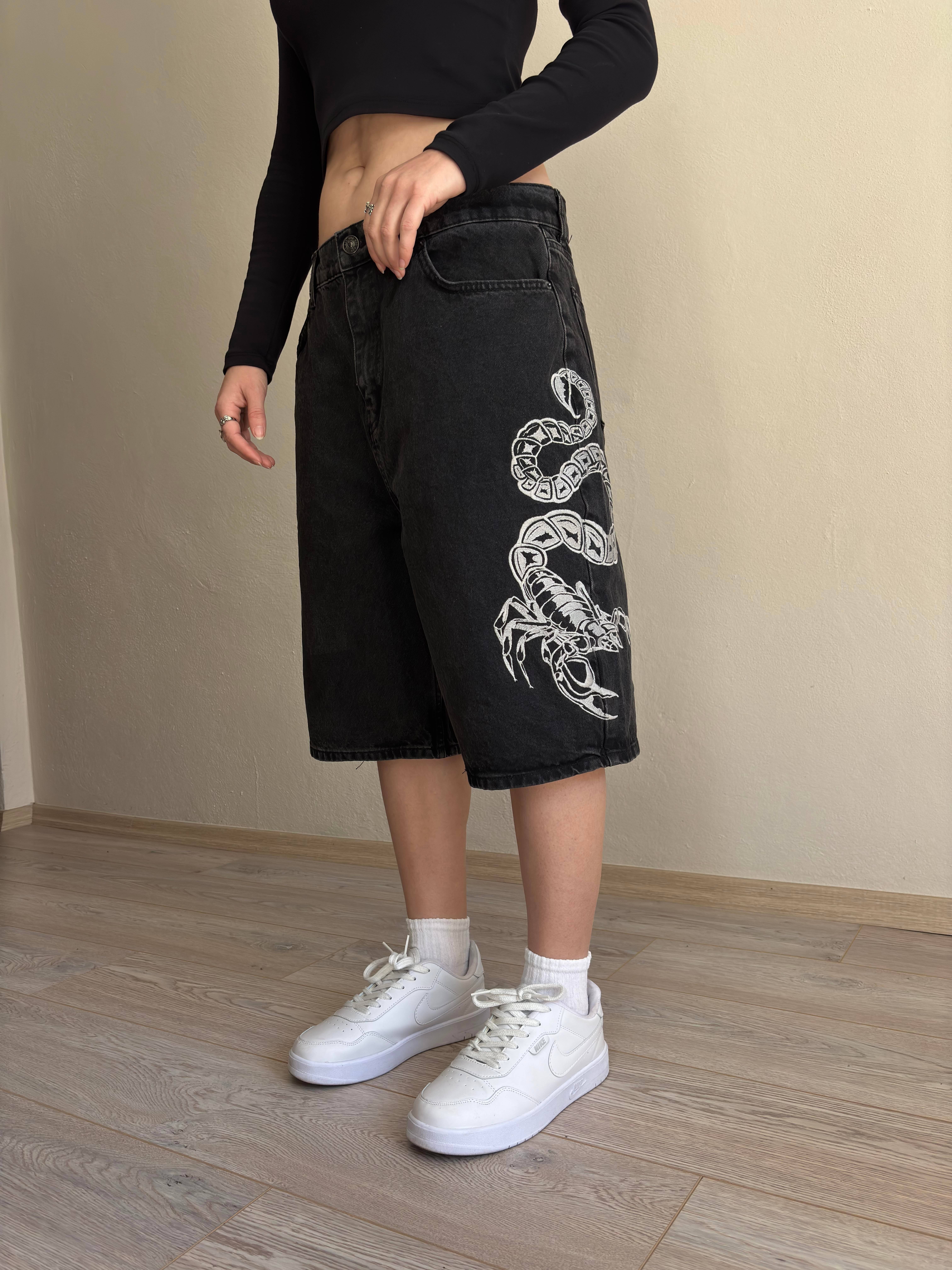 Premium Jack Washed Black Scorpion Denim Jorts