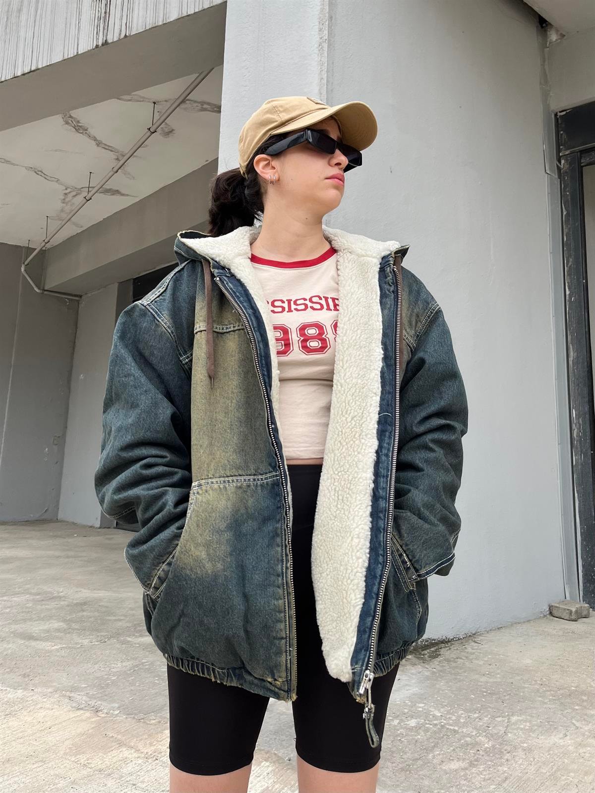 Premium Kapşonlu Recycled Denim Jacket