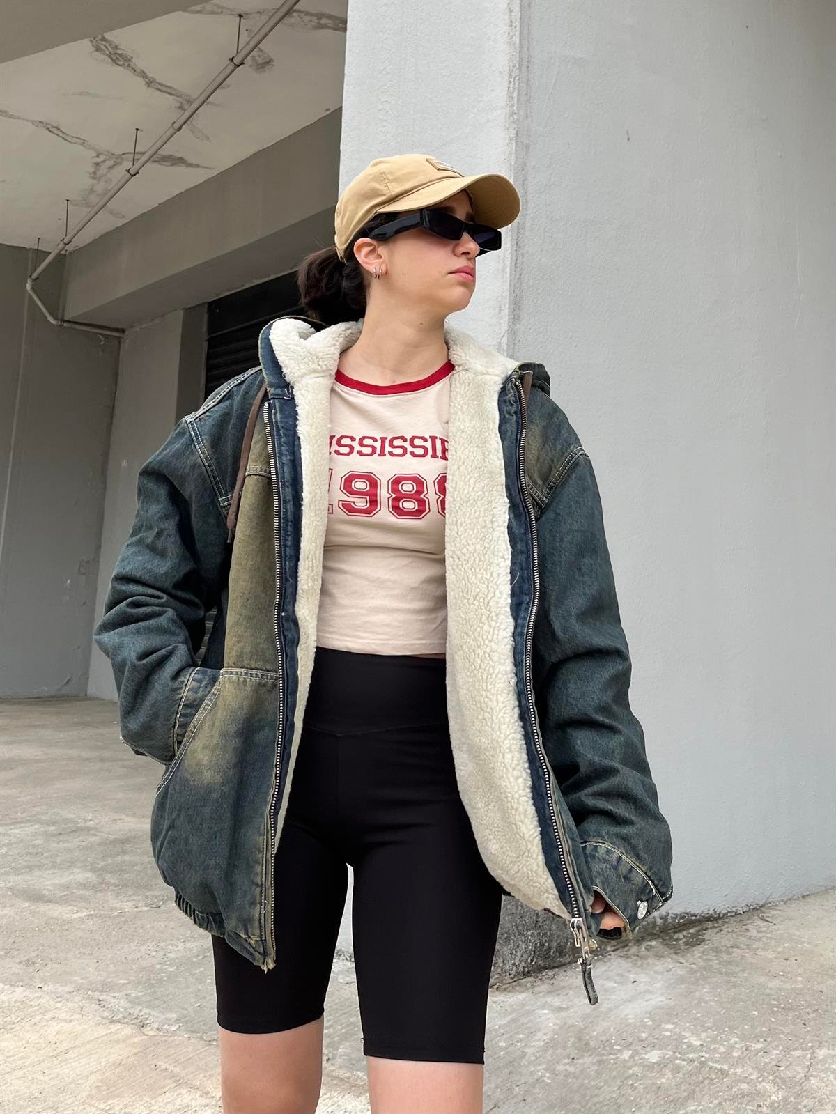 Premium Kapşonlu Recycled Denim Jacket