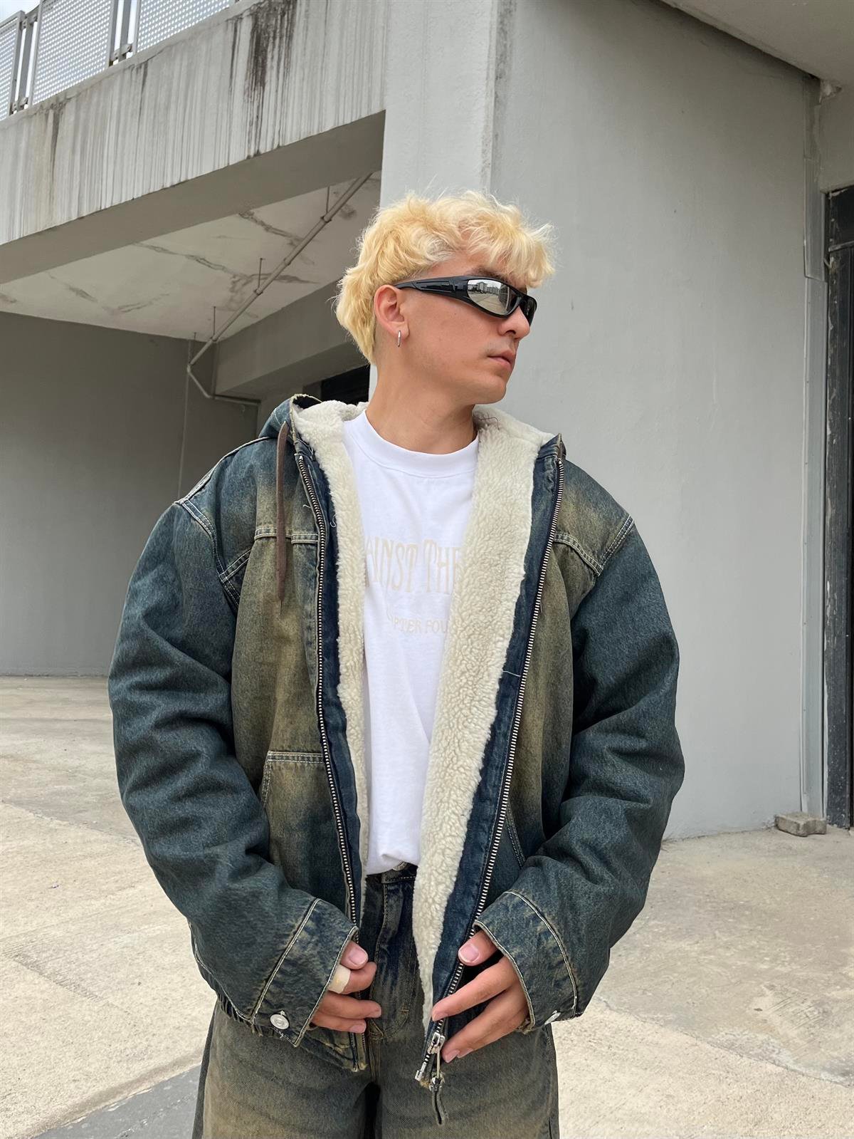 Premium Kapşonlu Recycled Denim Jacket