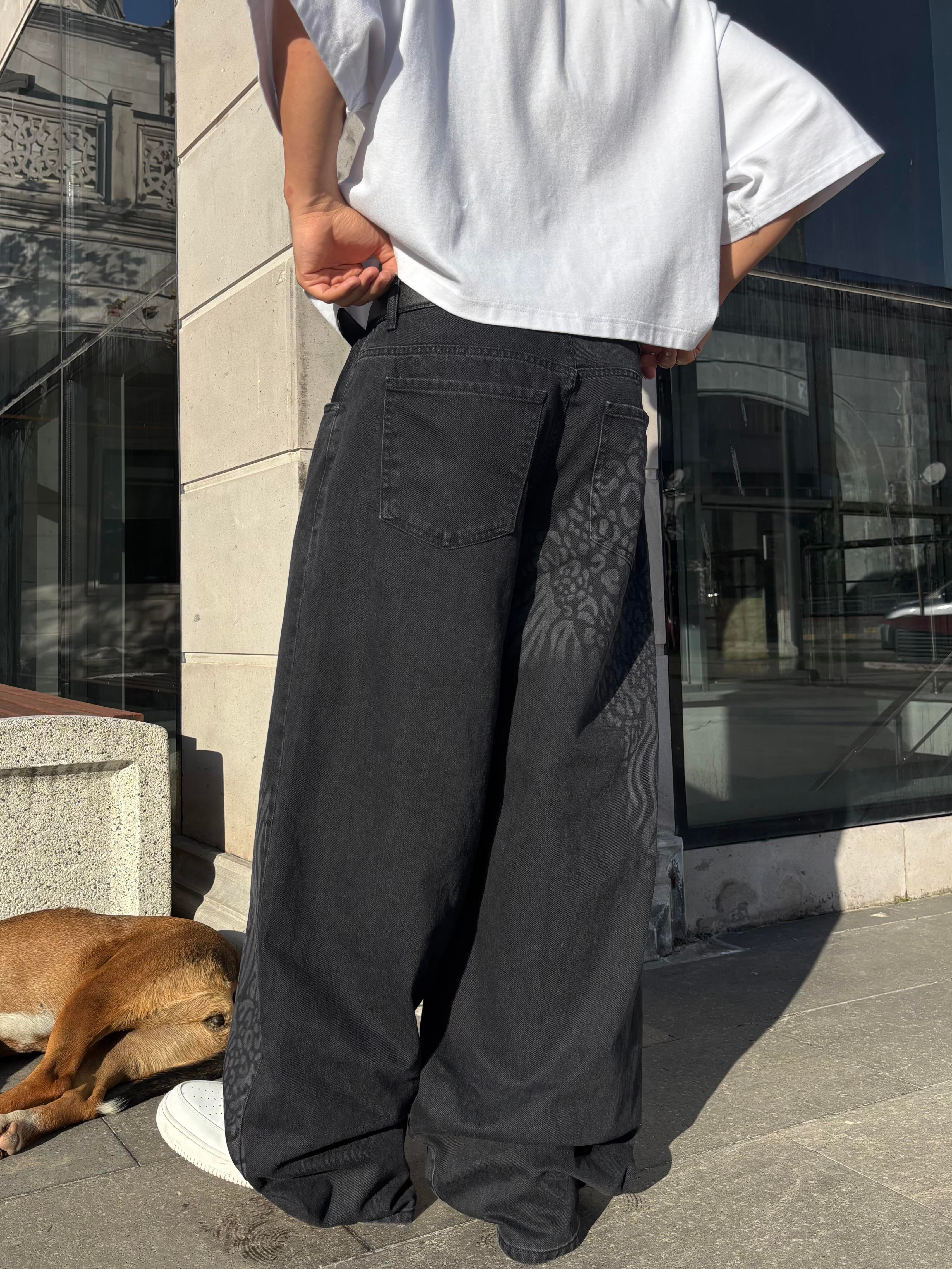 Premium Laser Animal Print Ekstreme Baggy Jean