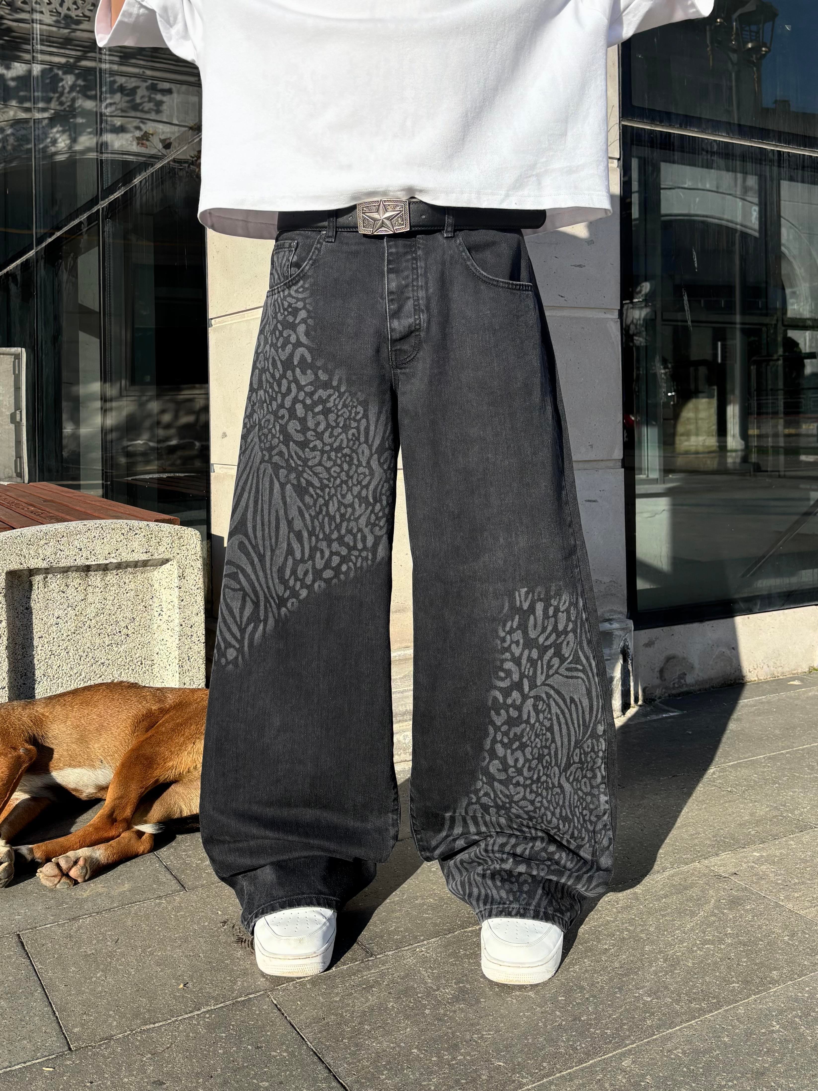 Premium Laser Animal Print Ekstreme Baggy Jean