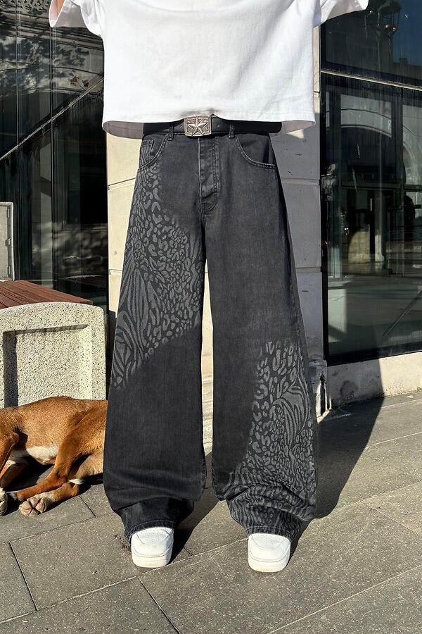 Premium Laser Animal Print Ekstreme Baggy Jean