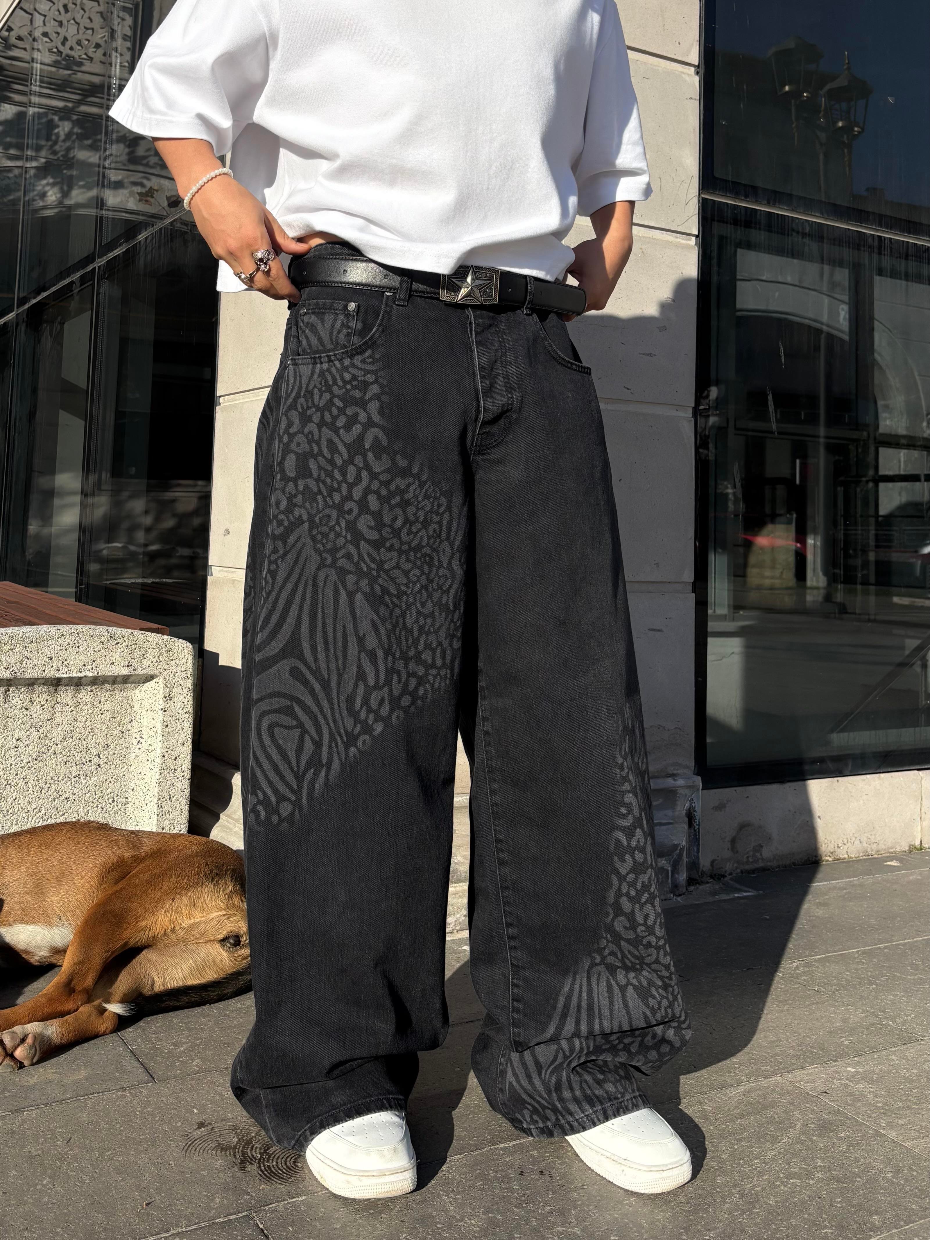 Premium Laser Animal Print Ekstreme Baggy Jean