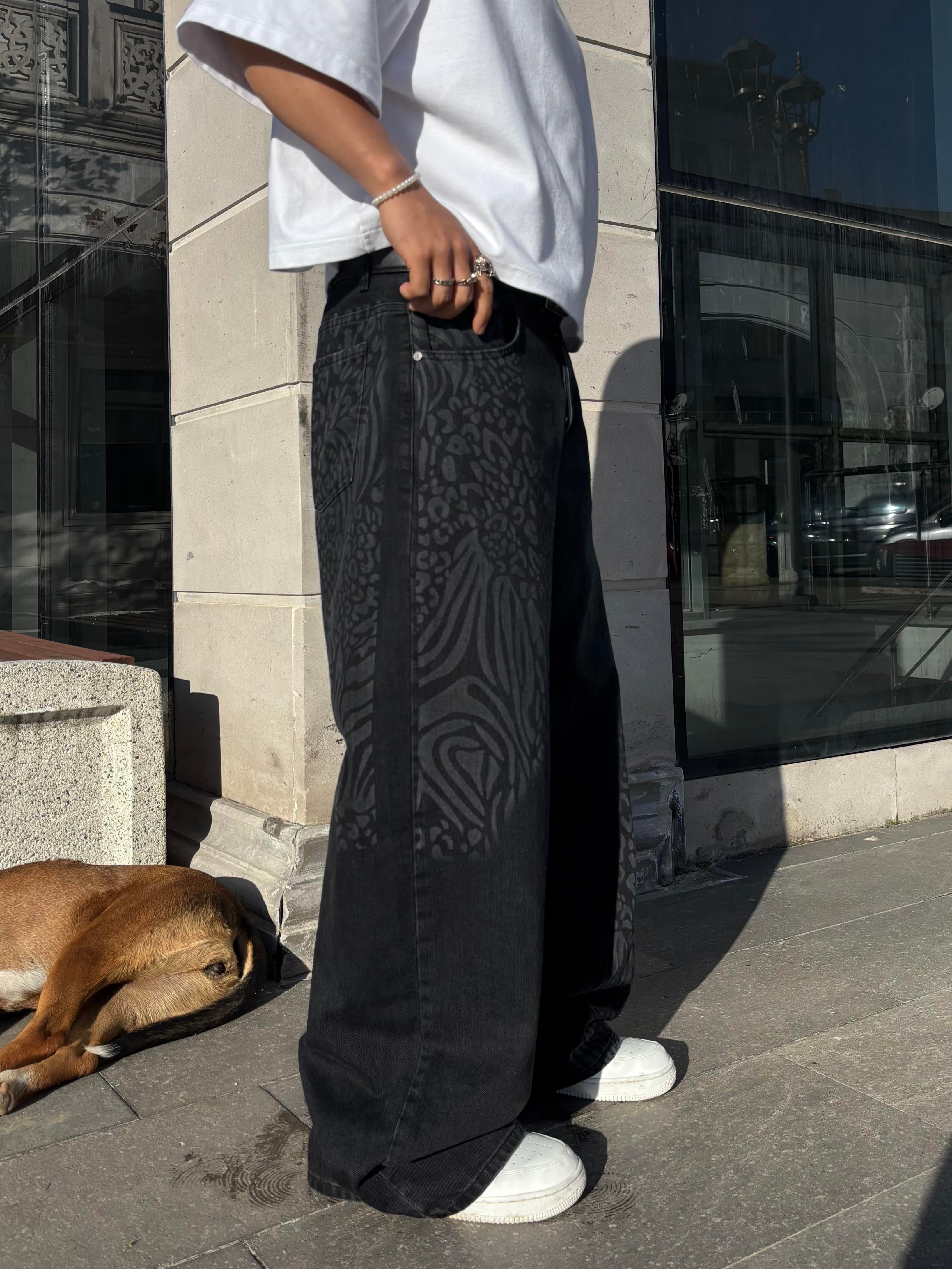 Premium Laser Animal Print Ekstreme Baggy Jean