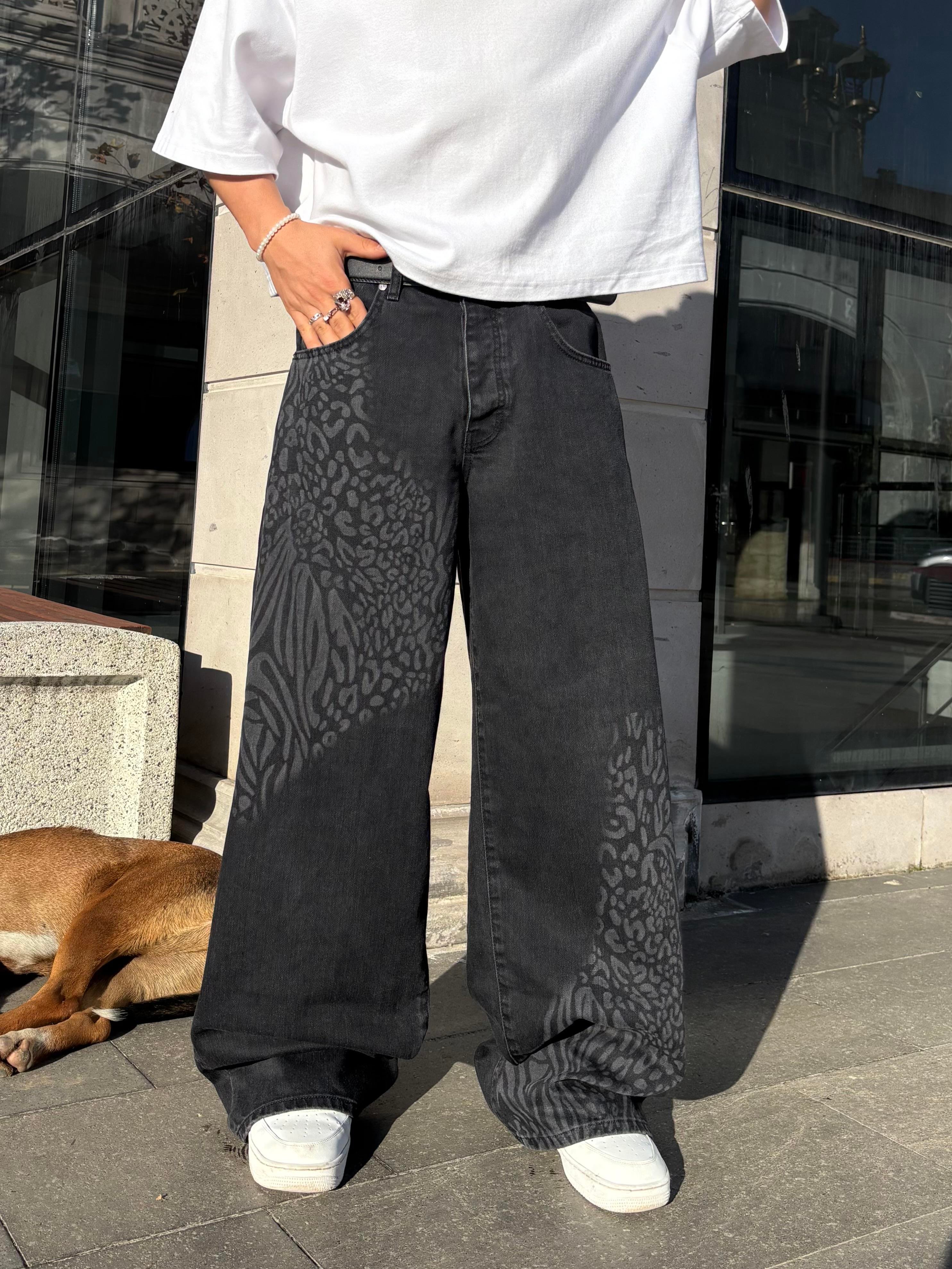 Premium Laser Animal Print Ekstreme Baggy Jean