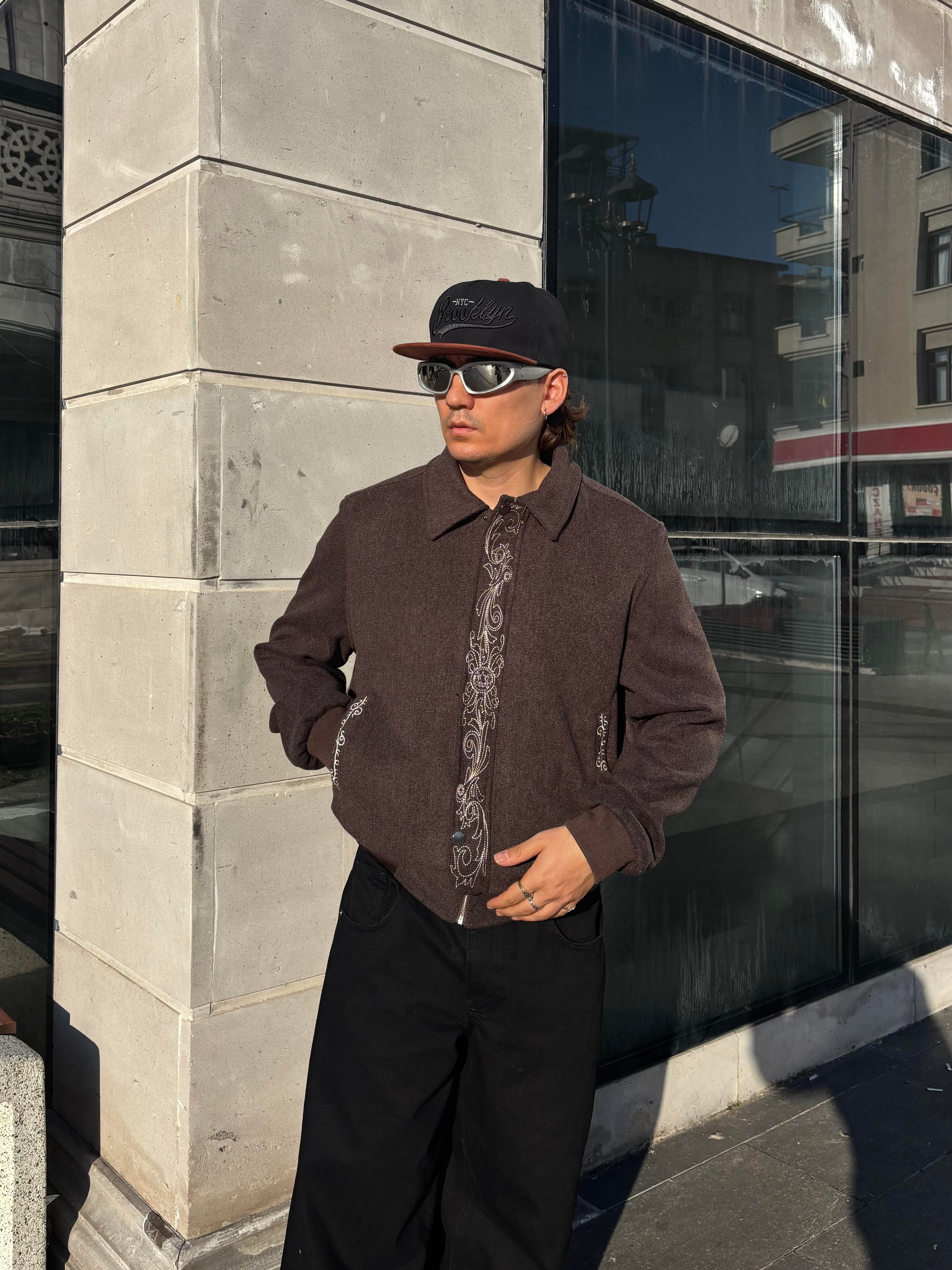 Premium Nakış İşlemeli Brown Western Jacket