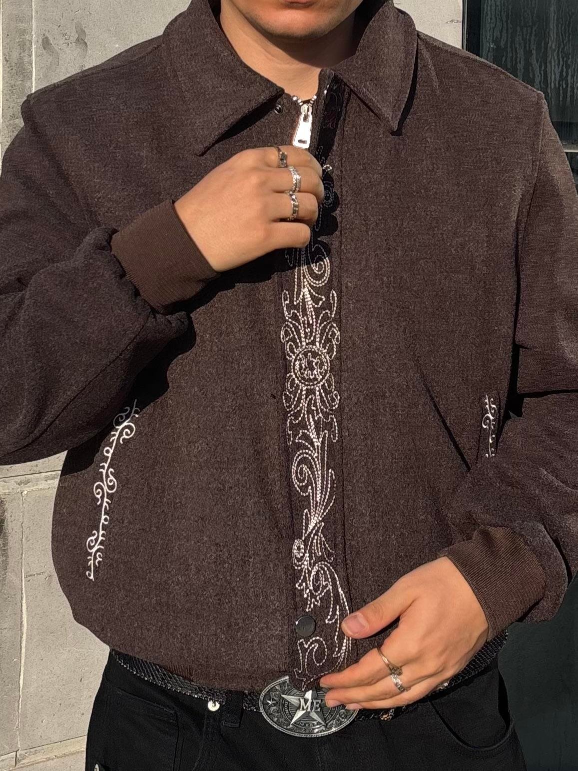 Premium Nakış İşlemeli Brown Western Jacket