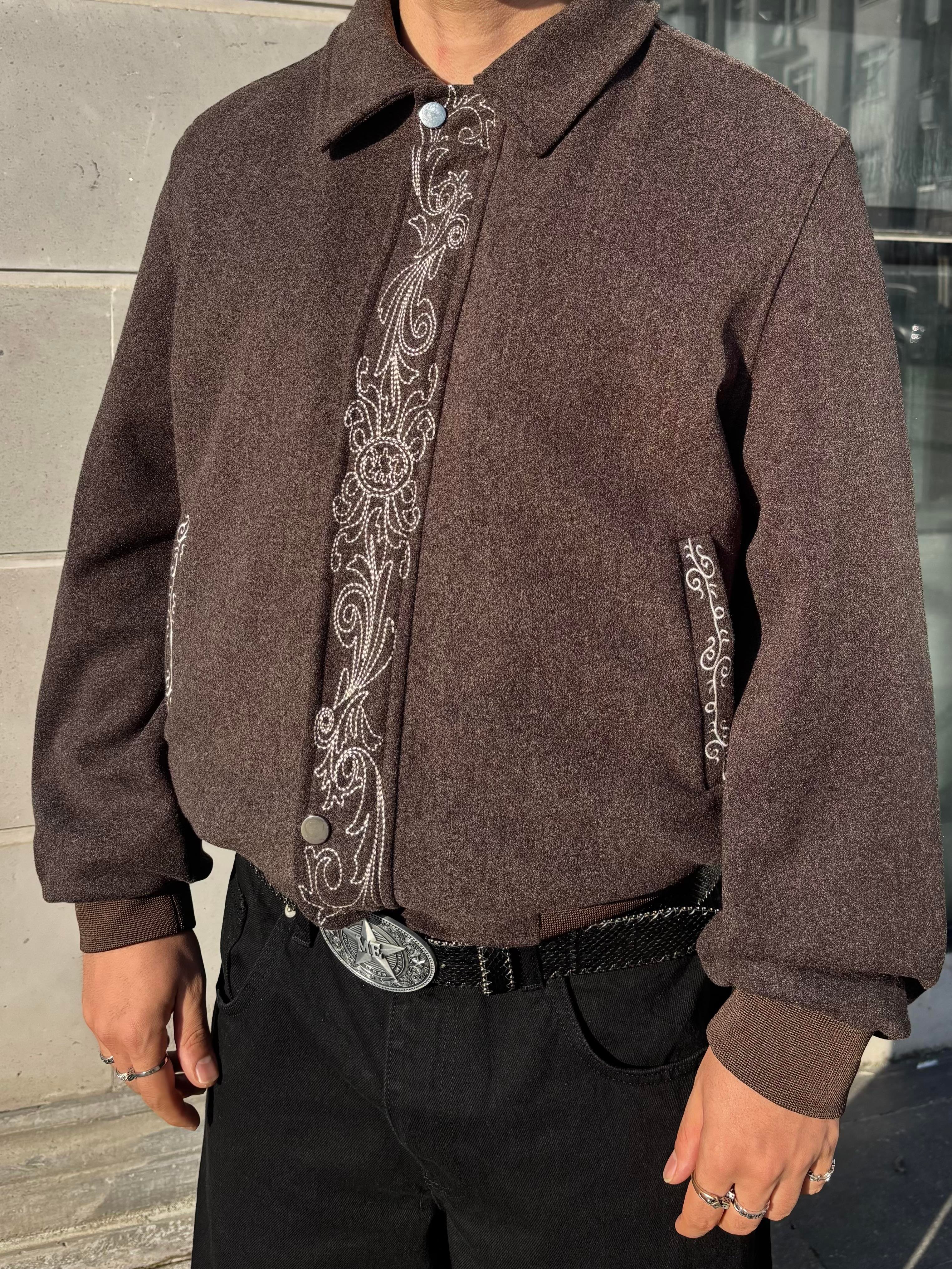 Premium Nakış İşlemeli Brown Western Jacket