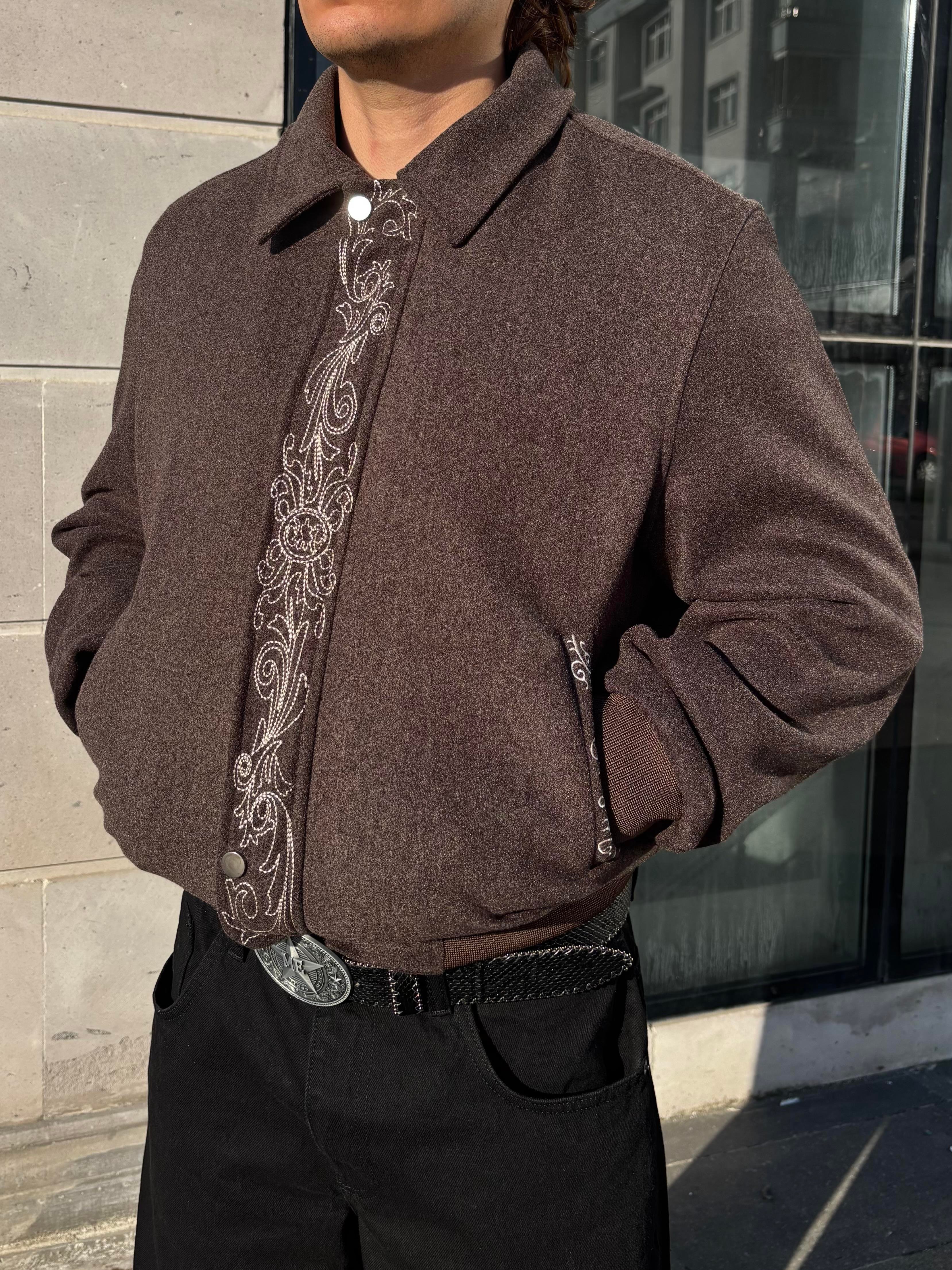Premium Nakış İşlemeli Brown Western Jacket