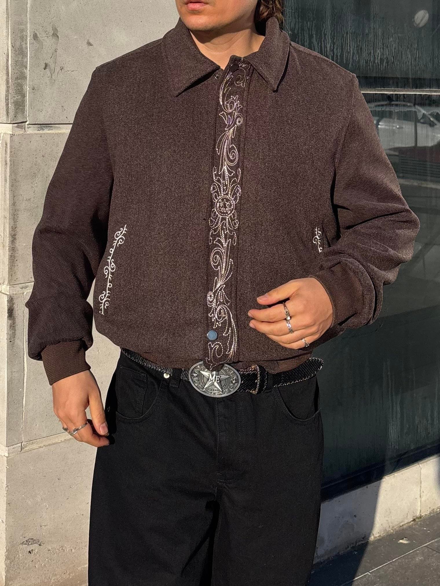 Premium Nakış İşlemeli Brown Western Jacket