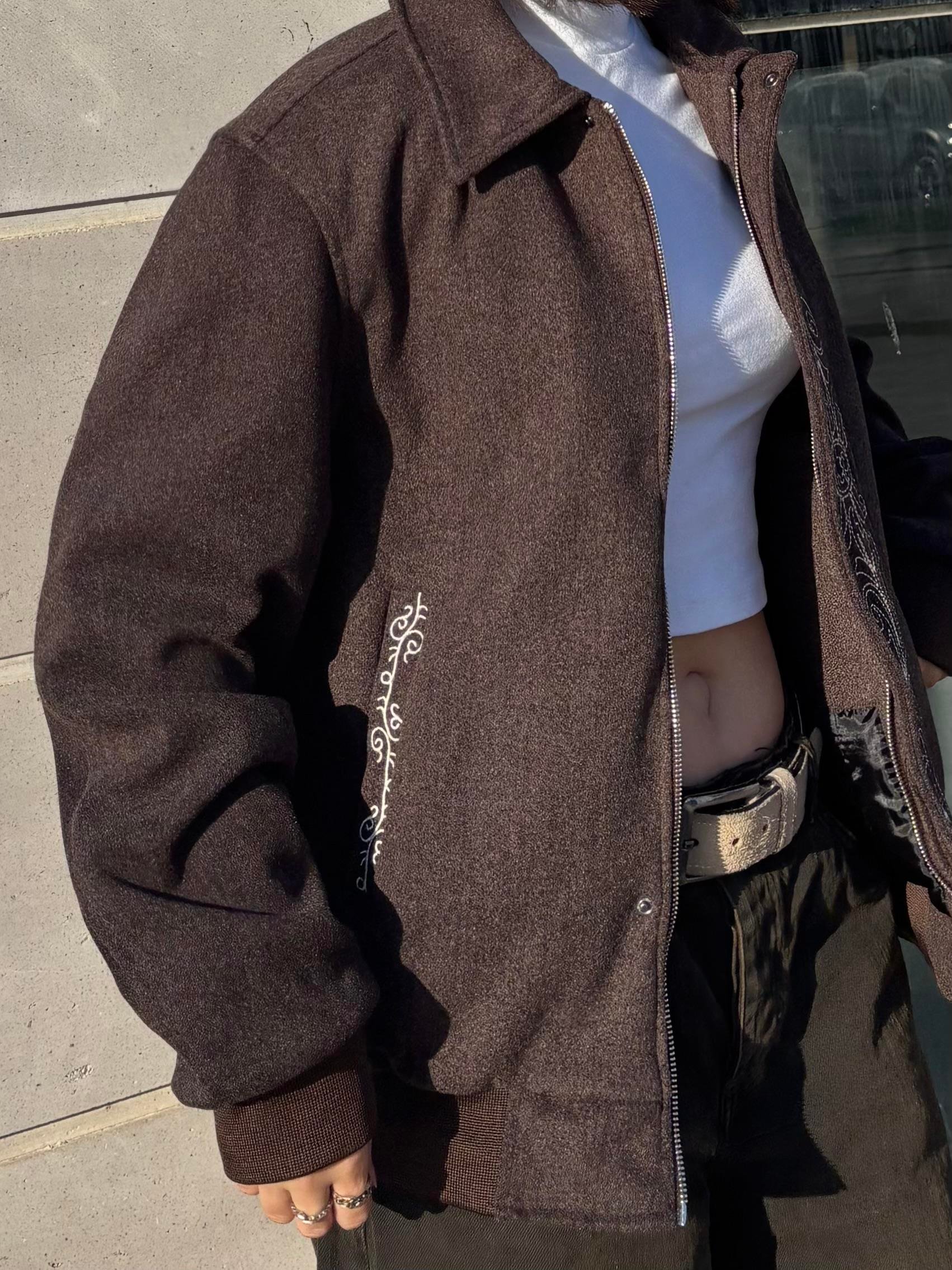 Premium Nakış İşlemeli Brown Western Jacket