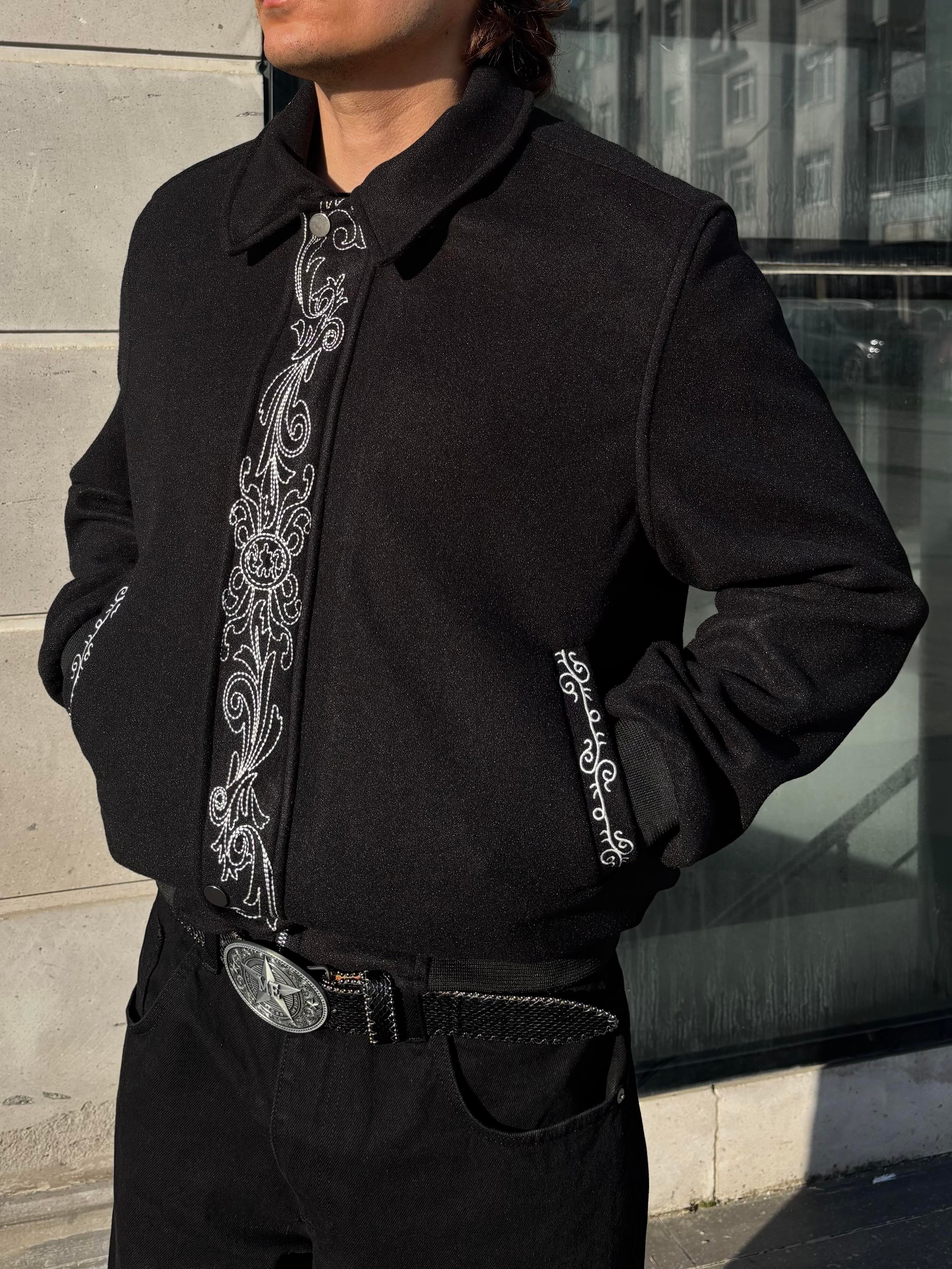 Premium Nakış İşlemeli Siyah Western Jacket
