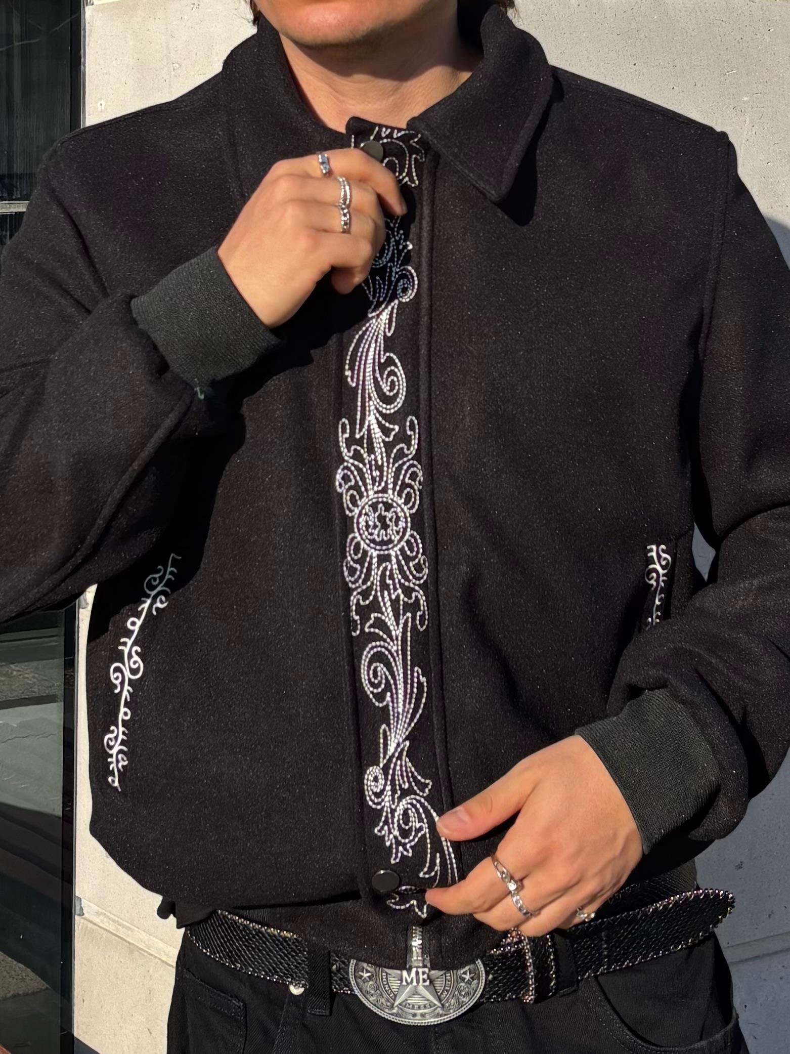 Premium Nakış İşlemeli Siyah Western Jacket