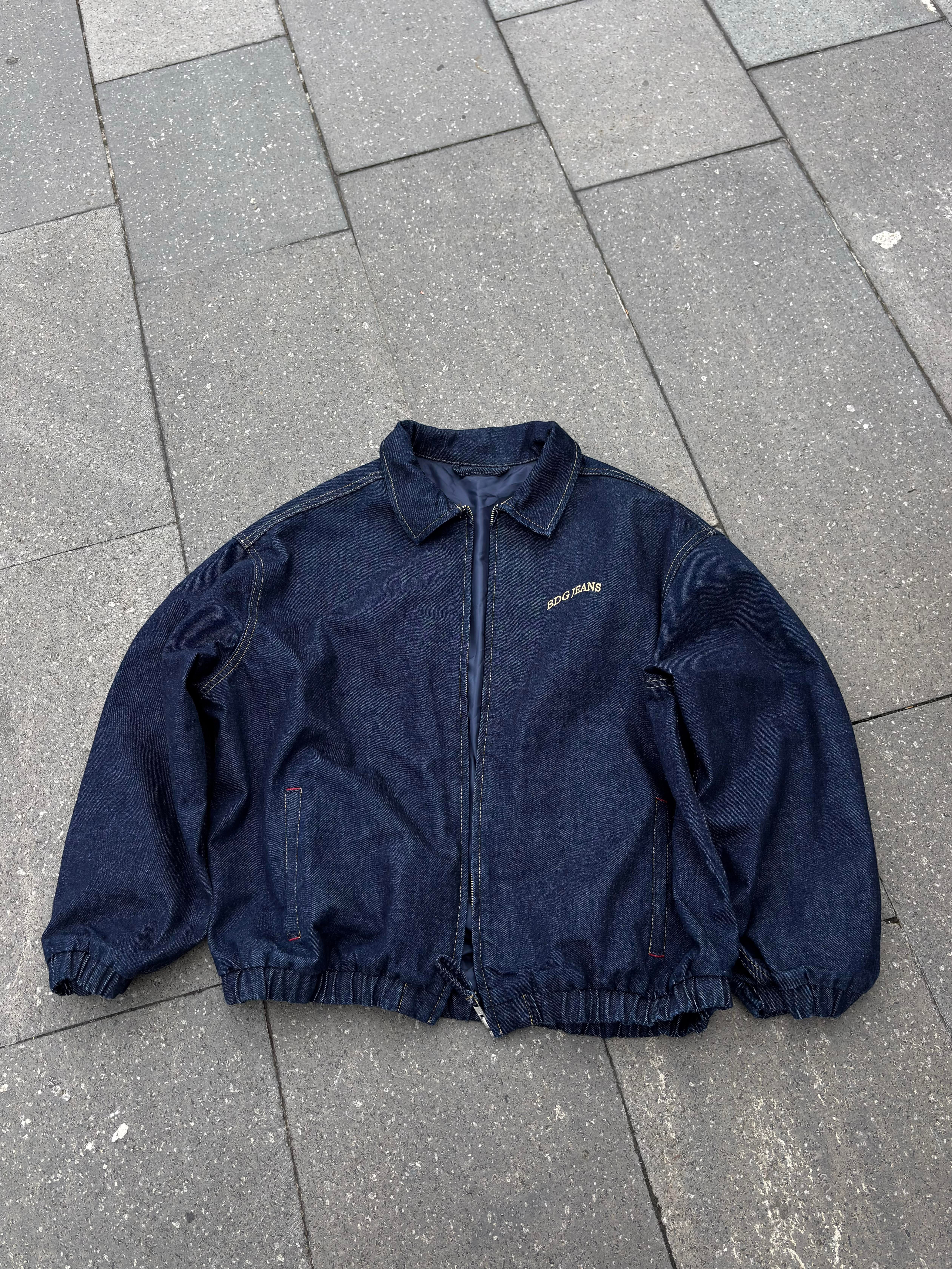 Premium Navy Blue Rinse Harrington  Bomber Denim Jacket 