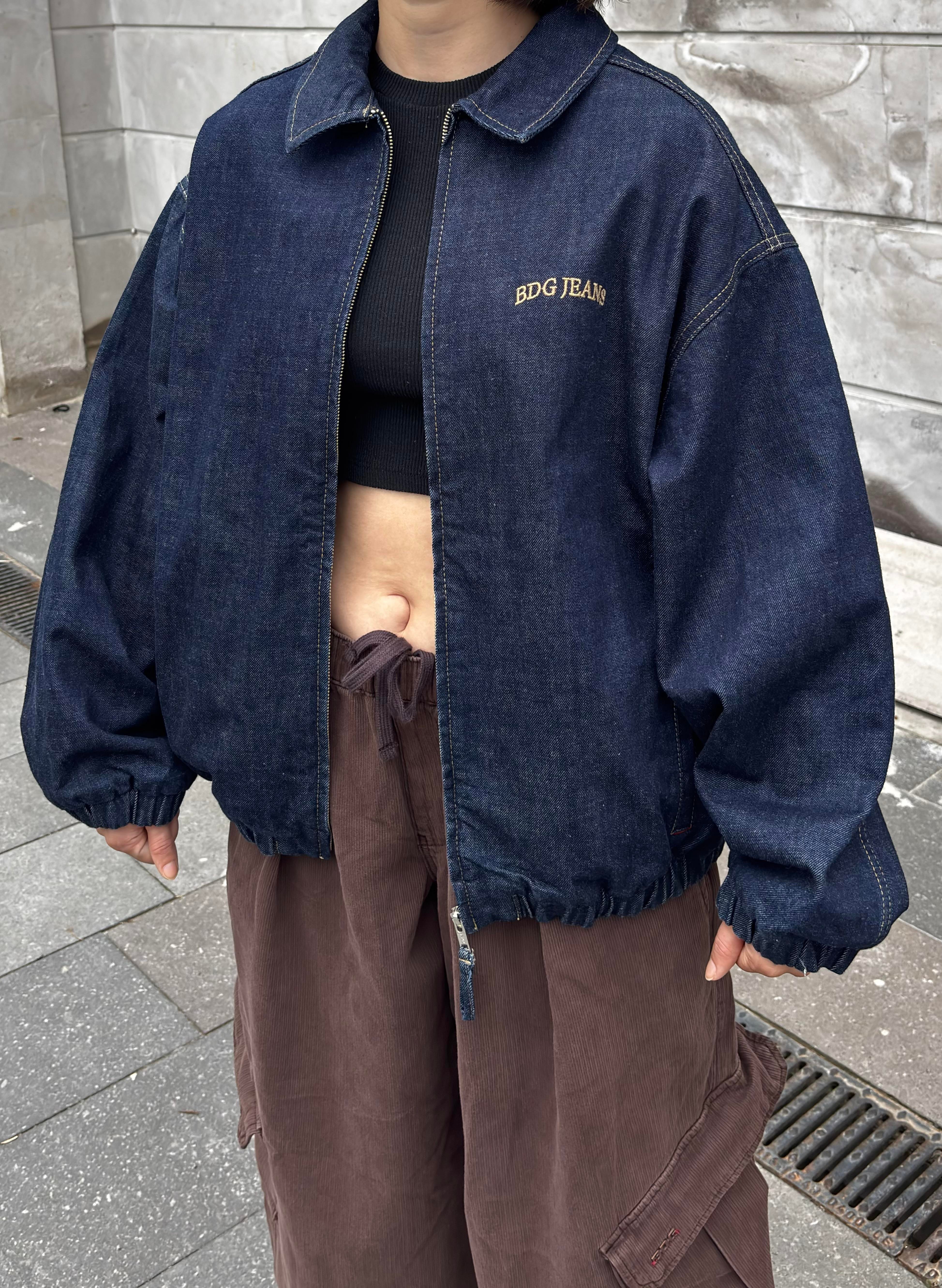 Premium Navy Blue Rinse Harrington  Bomber Denim Jacket 