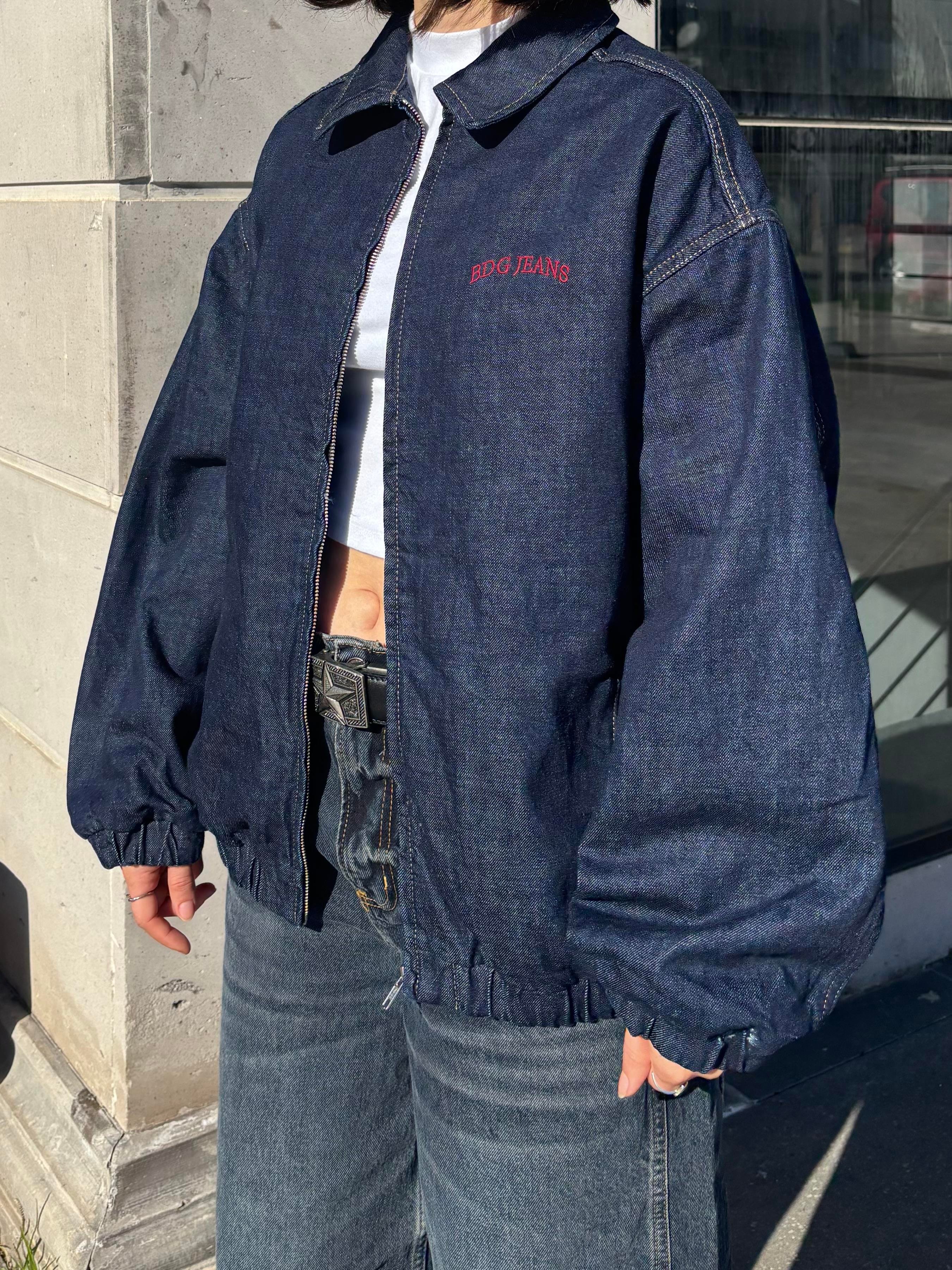 Premium Navy Blue Rinse Harrington Bomber Denim Jacket2