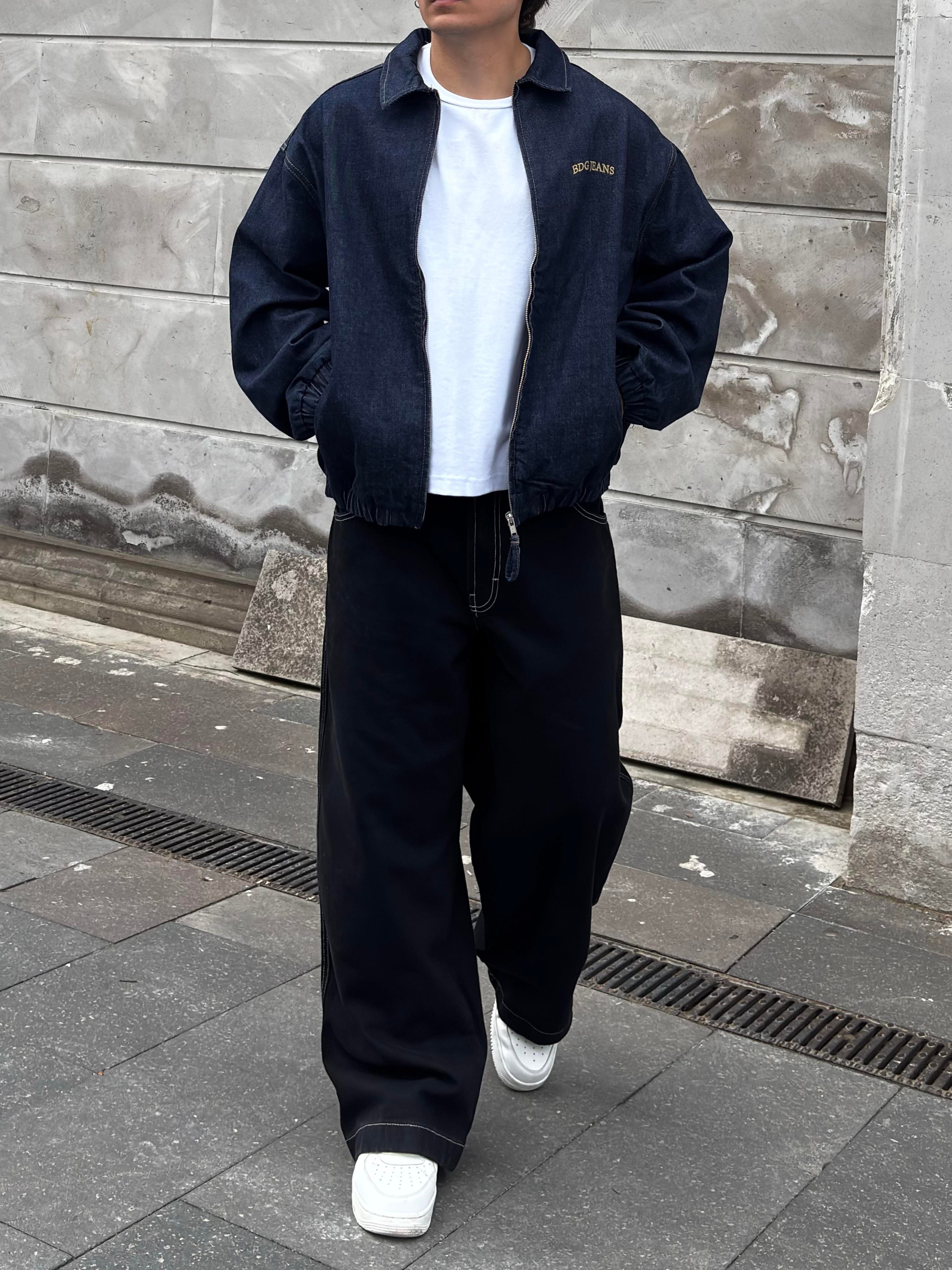Premium Navy Blue Rinse Harrington  Bomber Denim Jacket 