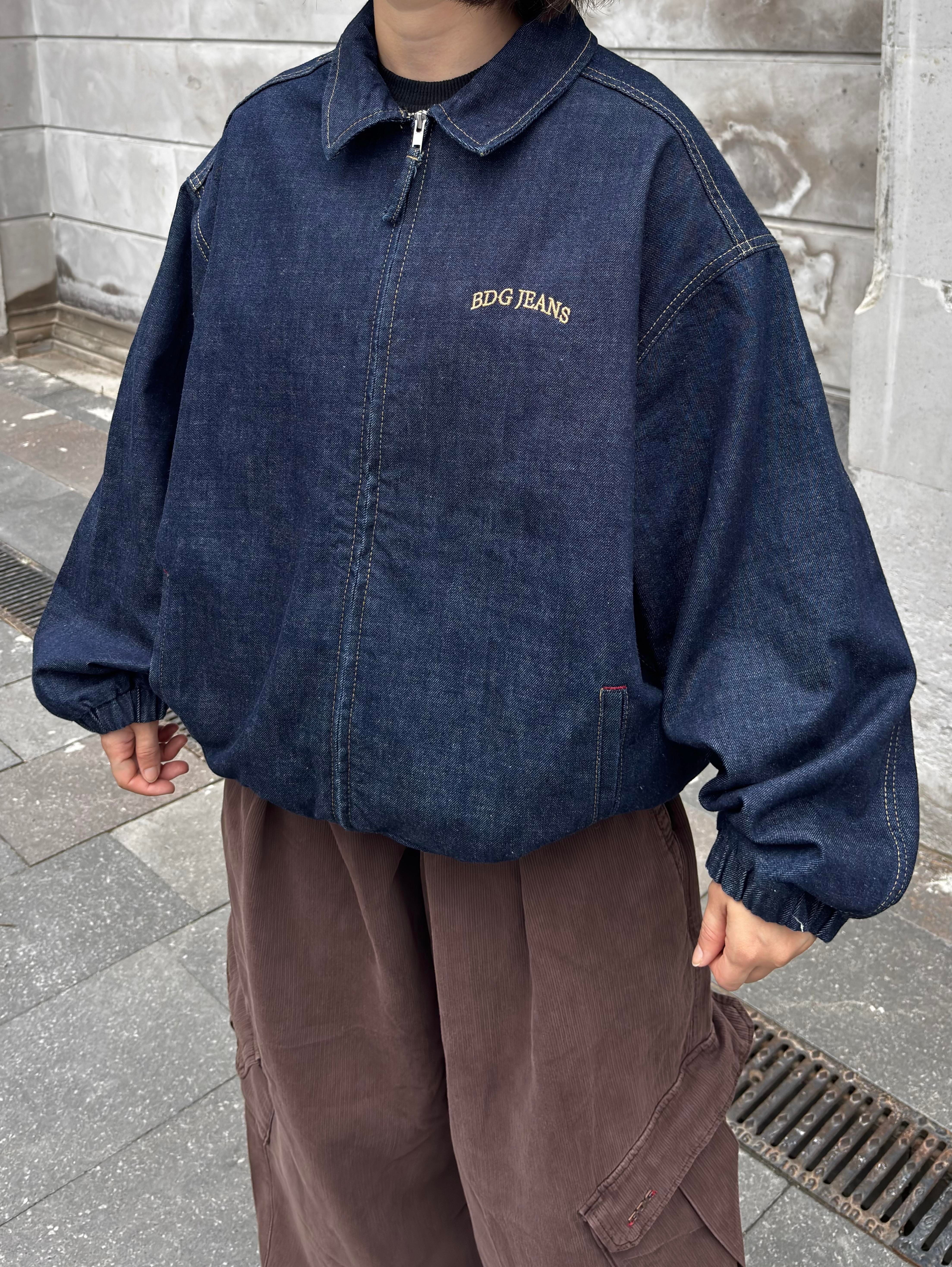 Premium Navy Blue Rinse Harrington  Bomber Denim Jacket 