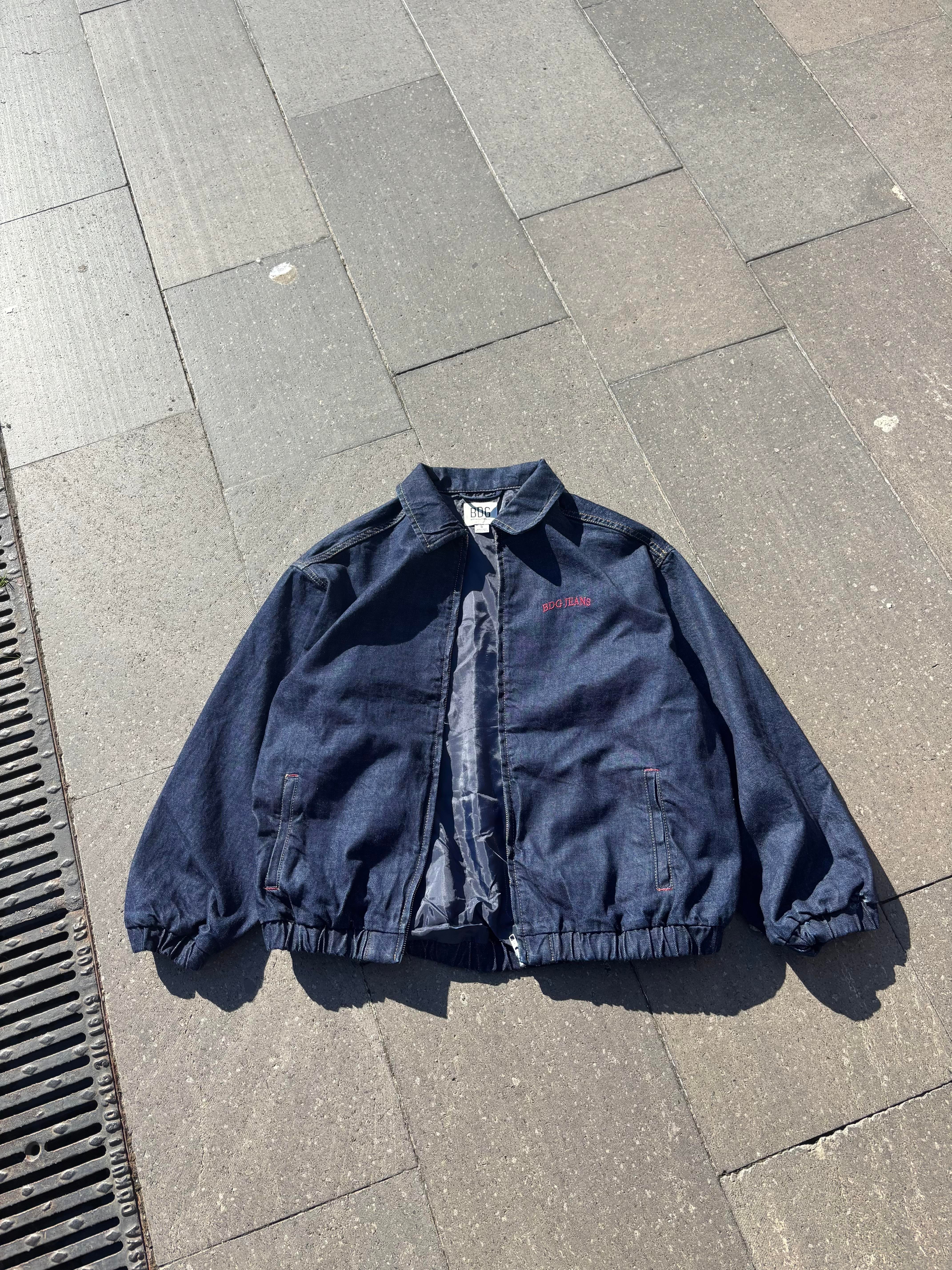 Premium Navy Blue Rinse Harrington Bomber Denim Jacket2