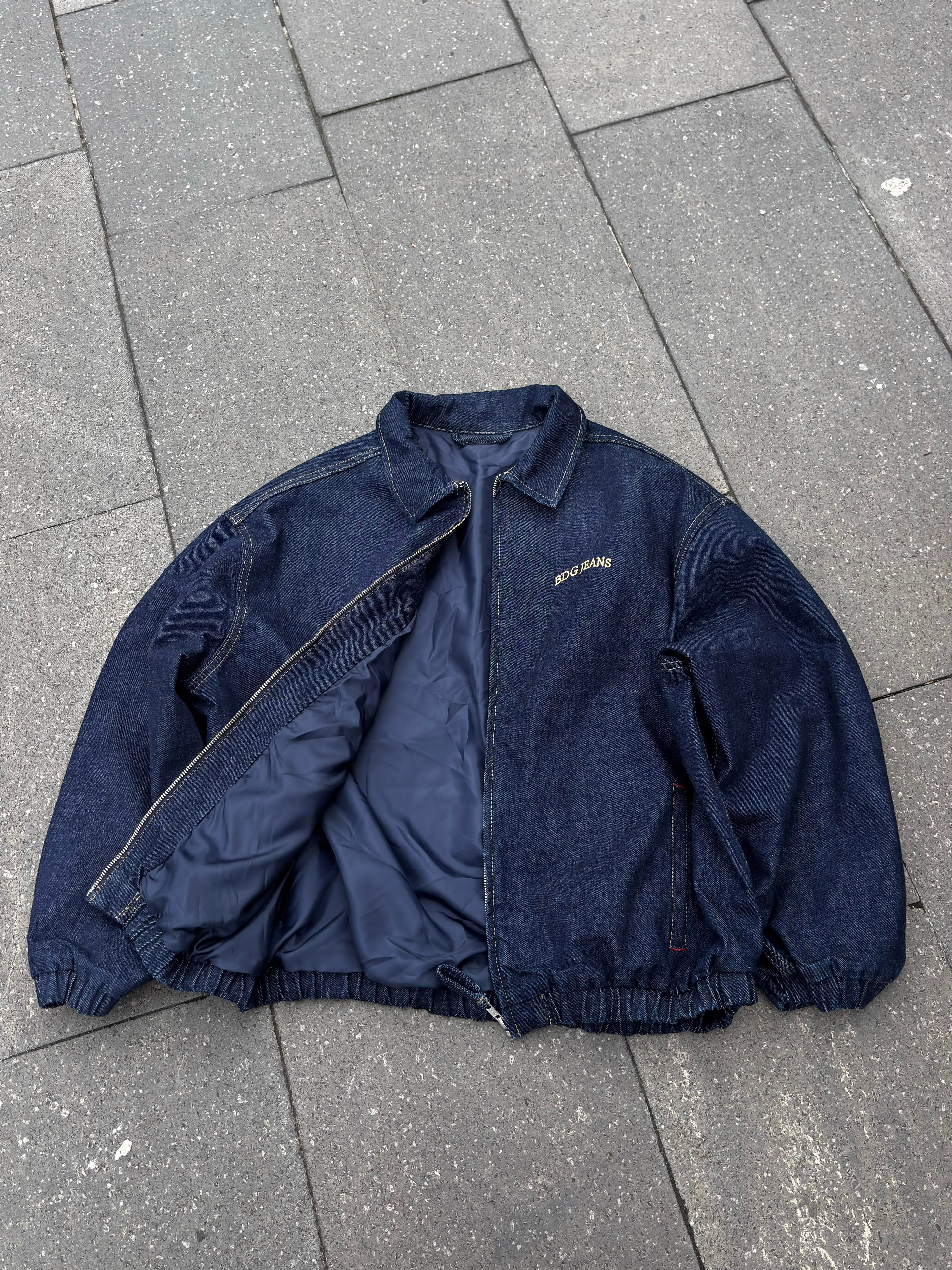 Premium Navy Blue Rinse Harrington  Bomber Denim Jacket 