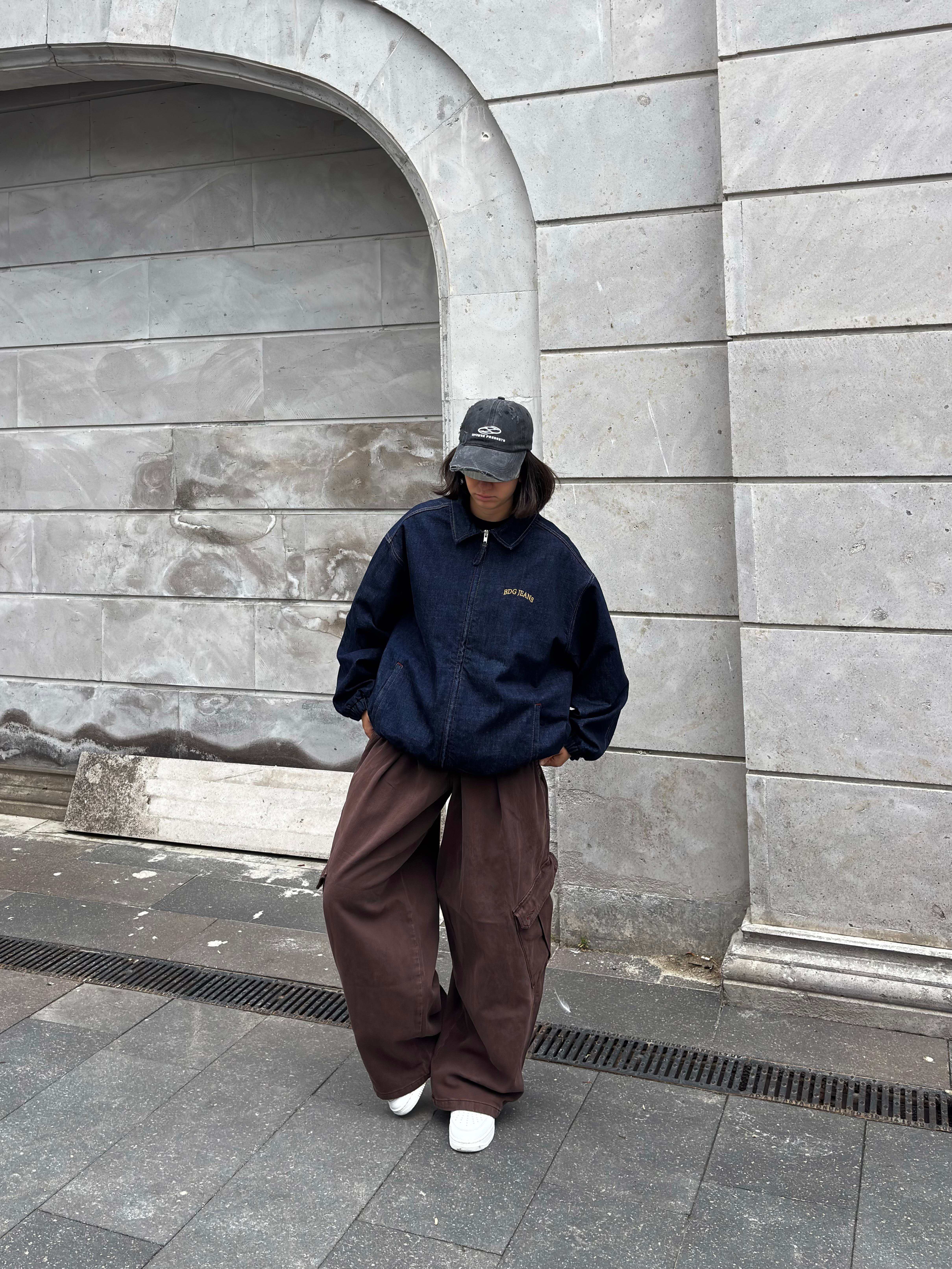 Premium Navy Blue Rinse Harrington  Bomber Denim Jacket 