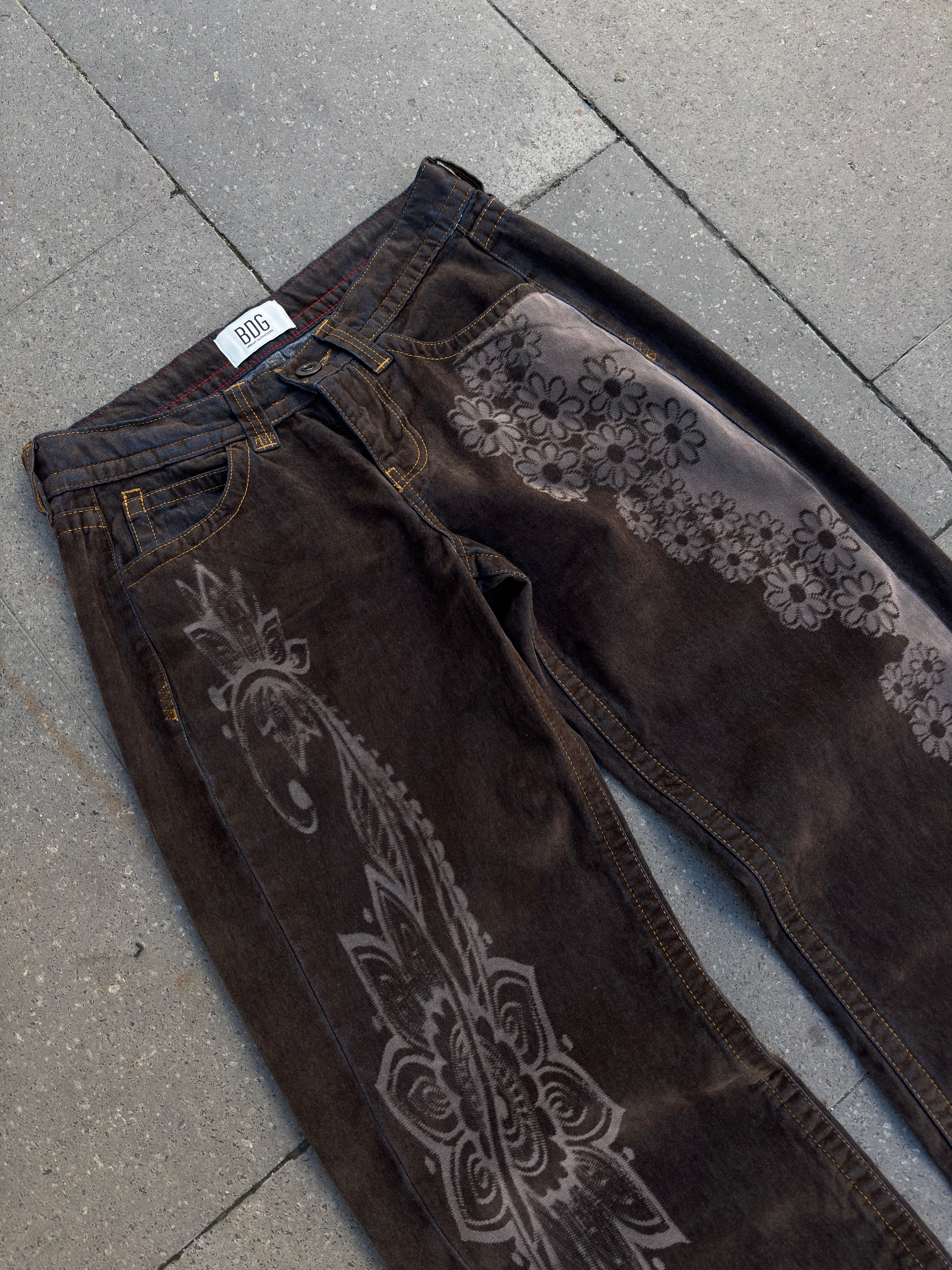 Premium Paisley Bloom Kadife Kaplama Düşük Bel Pants