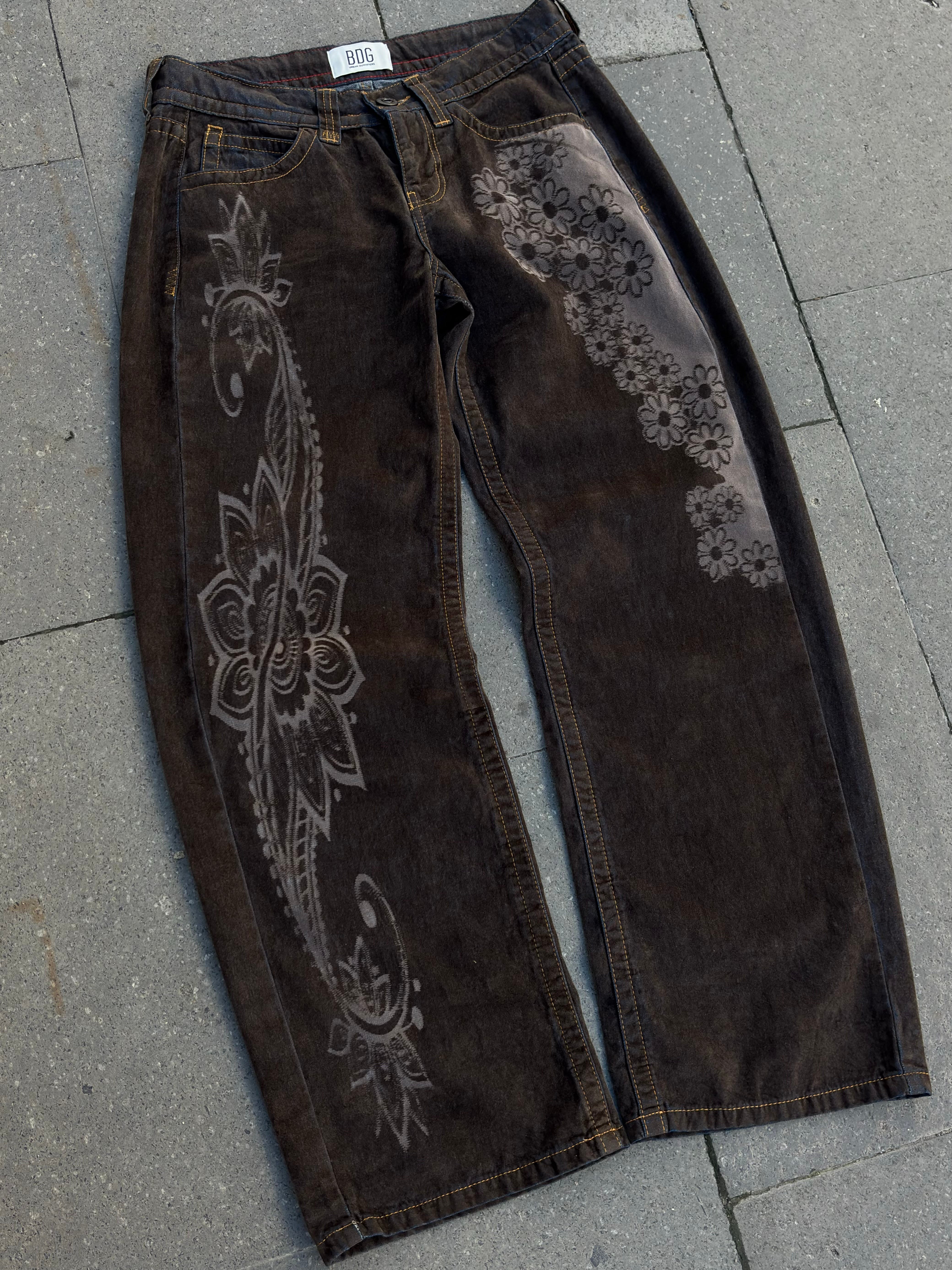 Premium Paisley Bloom Kadife Kaplama Düşük Bel Pants