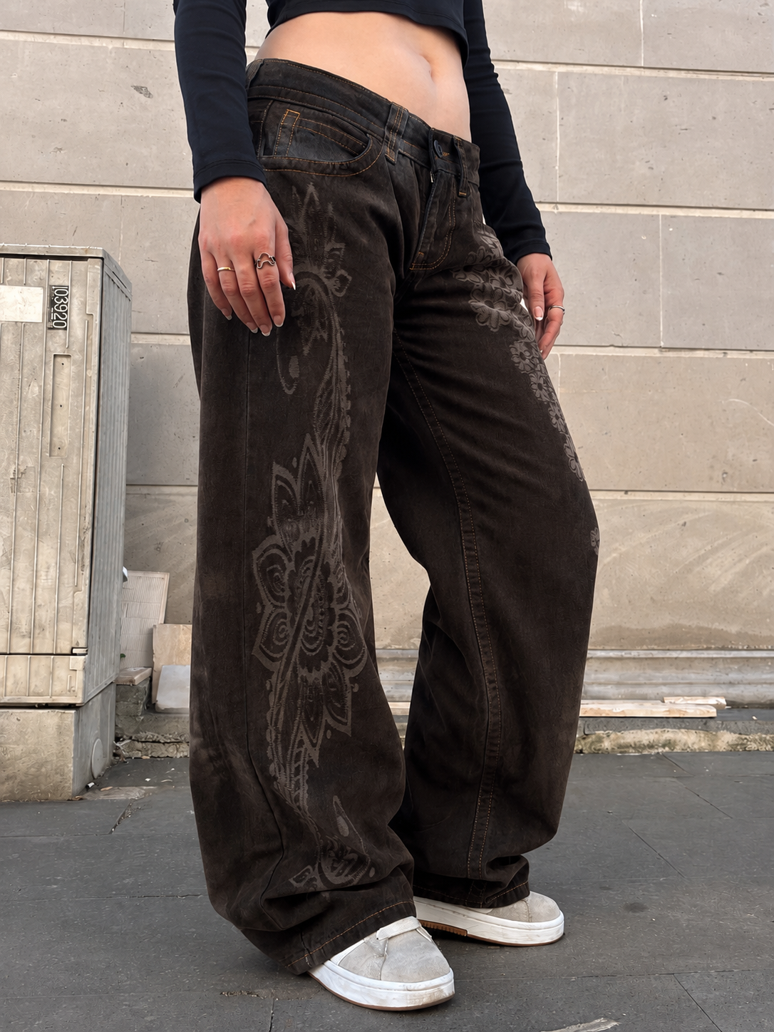 Premium Paisley Bloom Kadife Kaplama Düşük Bel Pants