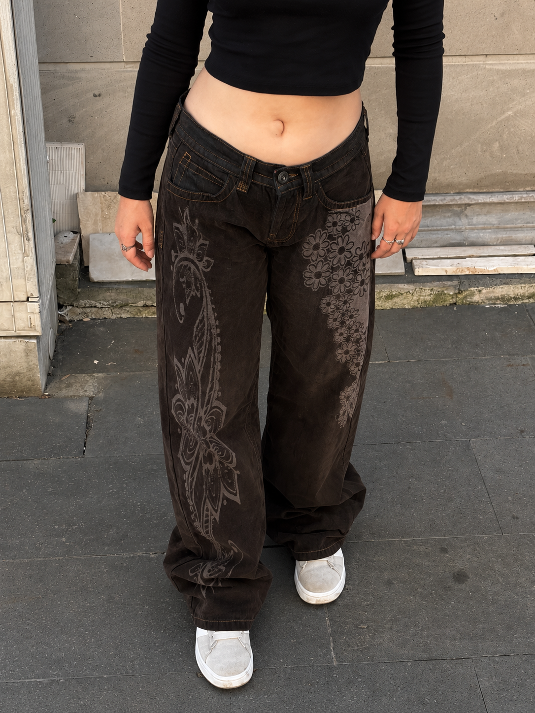 Premium Paisley Bloom Kadife Kaplama Düşük Bel Pants