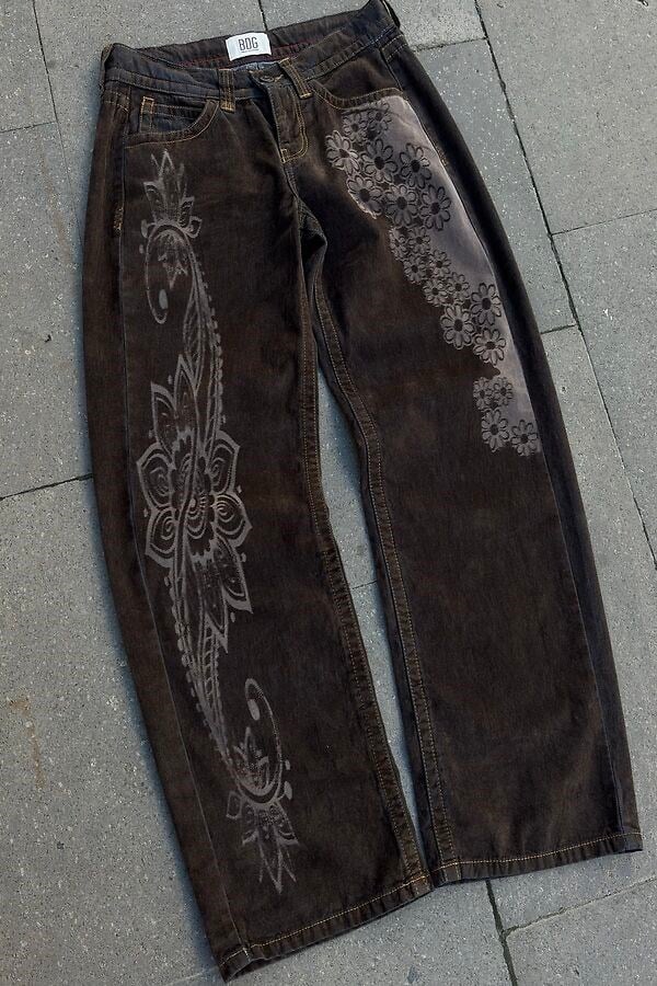 Premium Paisley Bloom Kadife Kaplama Düşük Bel Pants