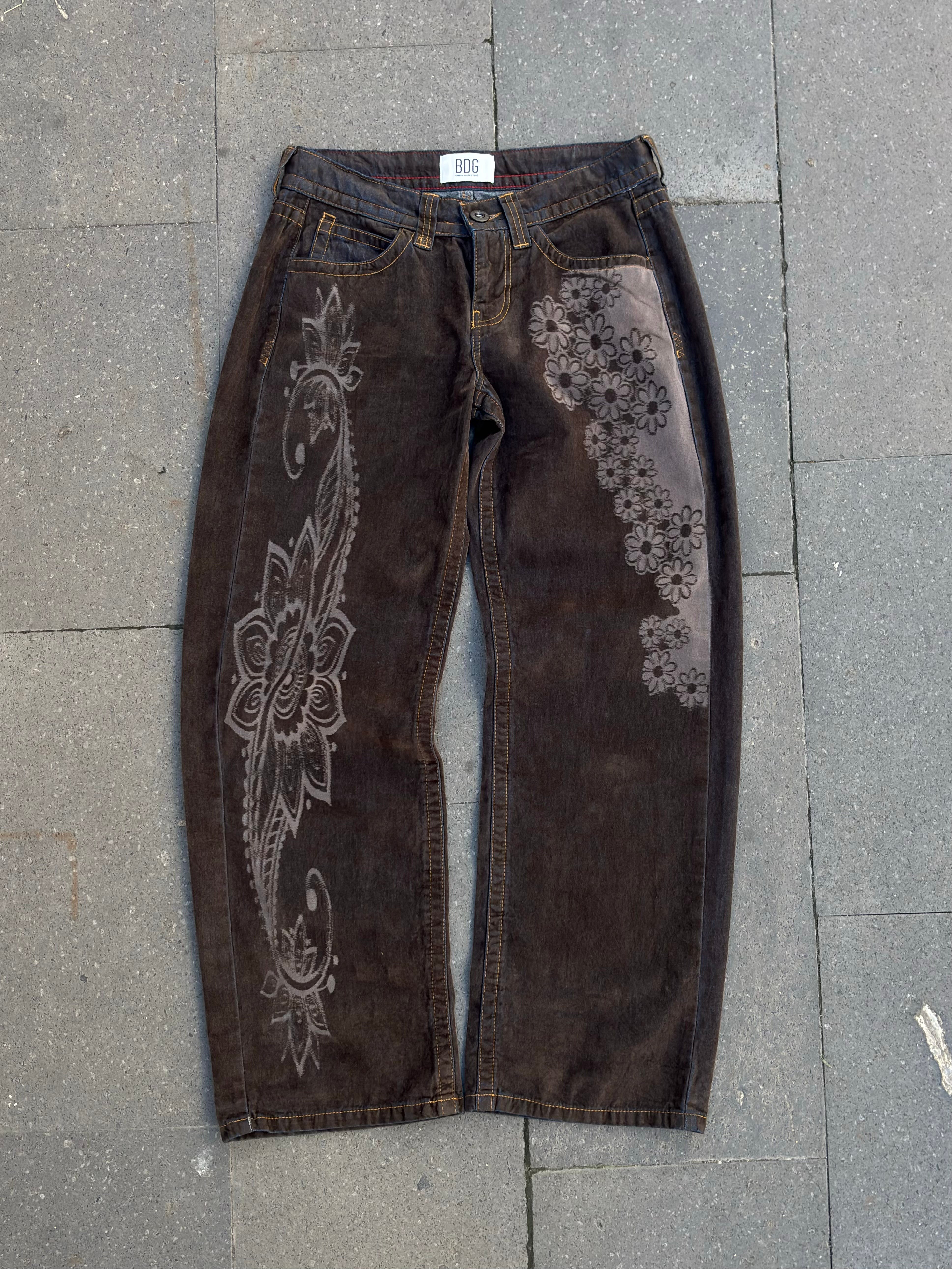 Premium Paisley Bloom Kadife Kaplama Düşük Bel Pants
