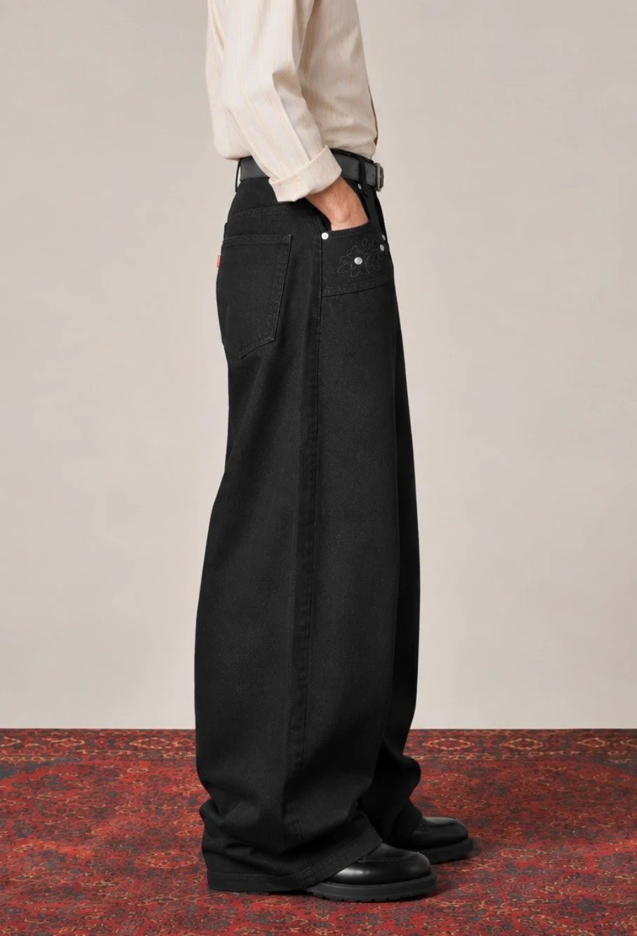 Premium Pearl Stitch Ultra Baggy Black Jeans