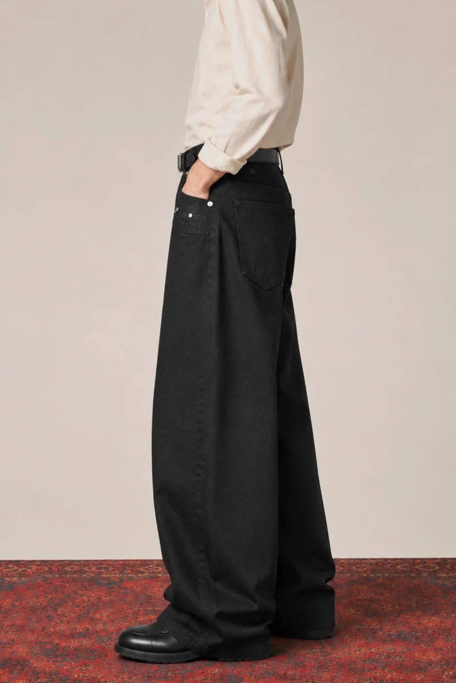 Premium Pearl Stitch Ultra Baggy Black Jeans