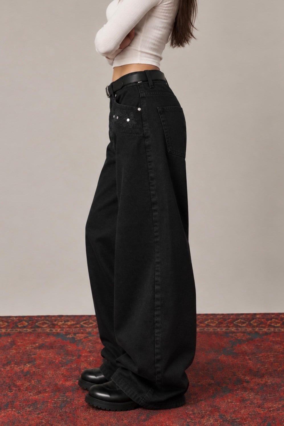Premium Pearl Stitch Ultra Baggy Black Jeans
