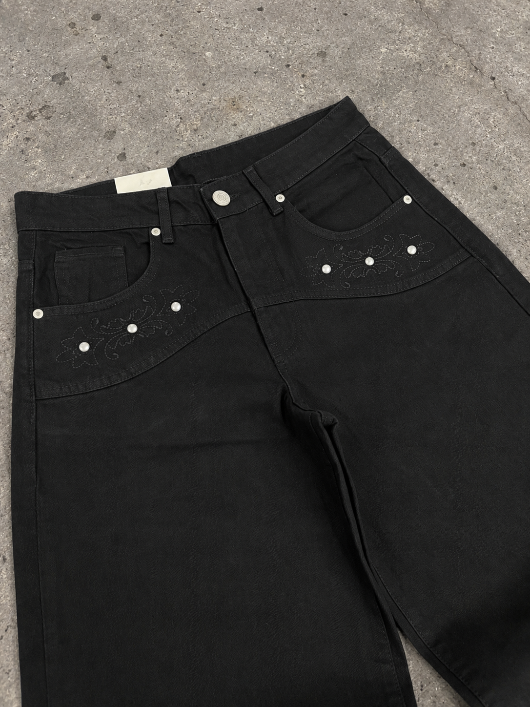 Premium Pearl Stitch Ultra Baggy Black Jeans