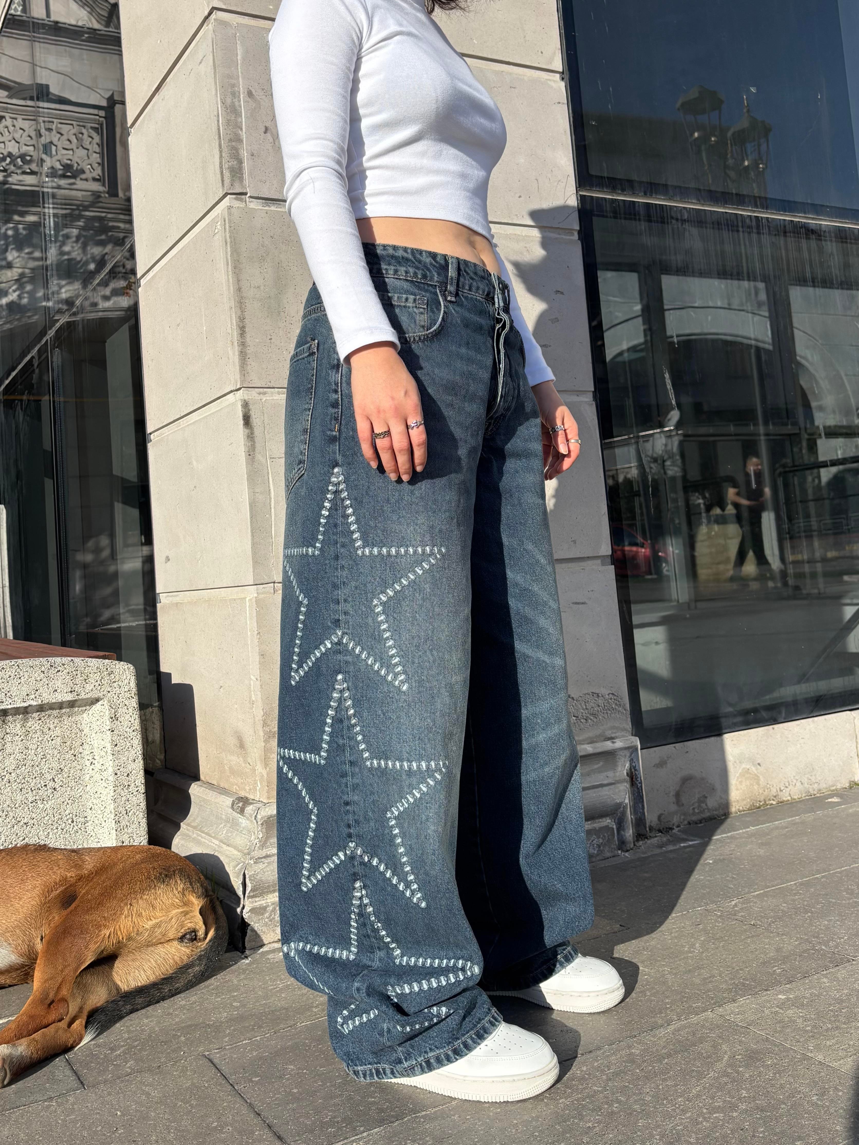 Premium Printed Star Embellishment Ektsreme Baggy Jean