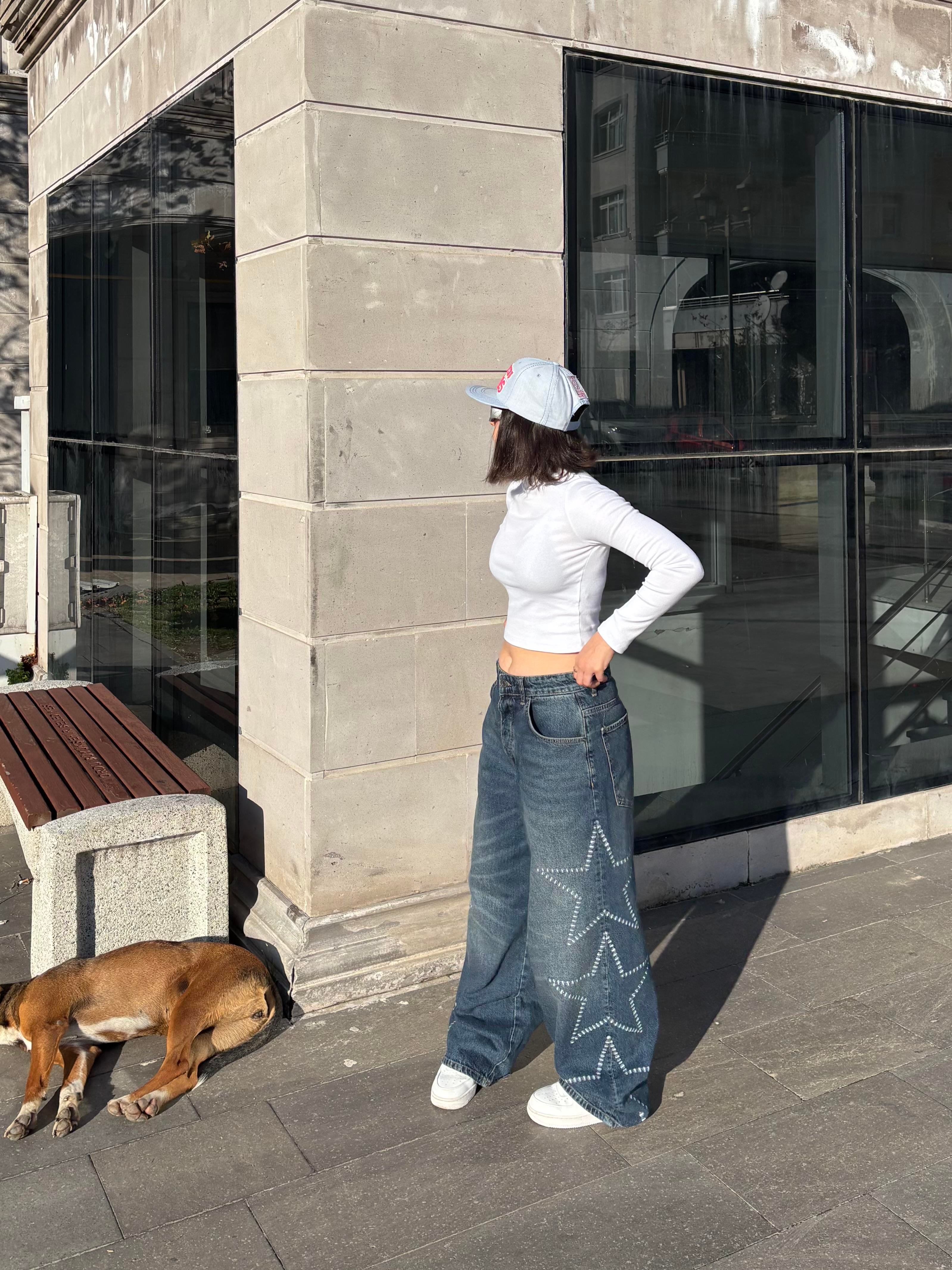 Premium Printed Star Embellishment Ektsreme Baggy Jean
