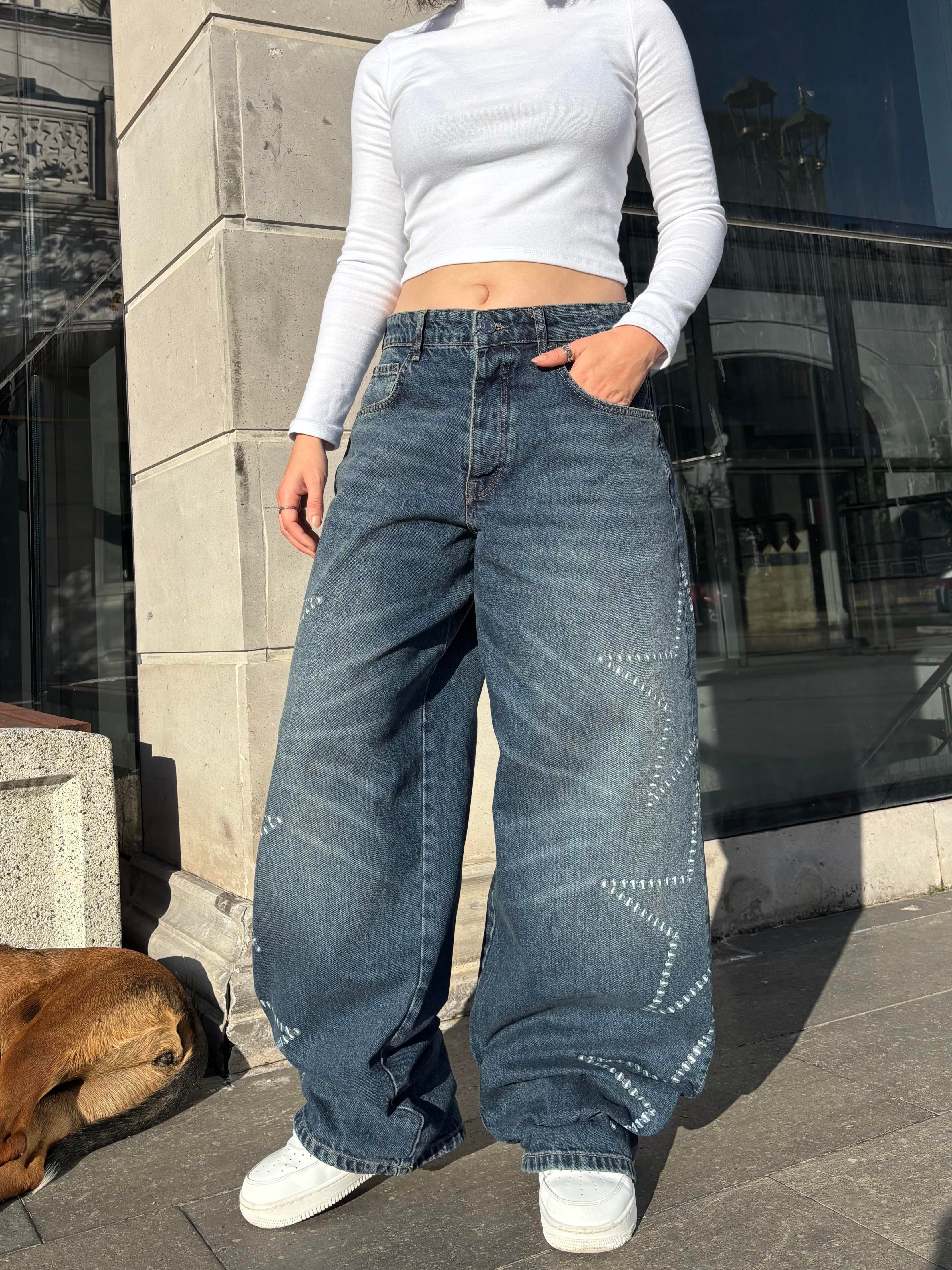 Premium Printed Star Embellishment Ektsreme Baggy Jean