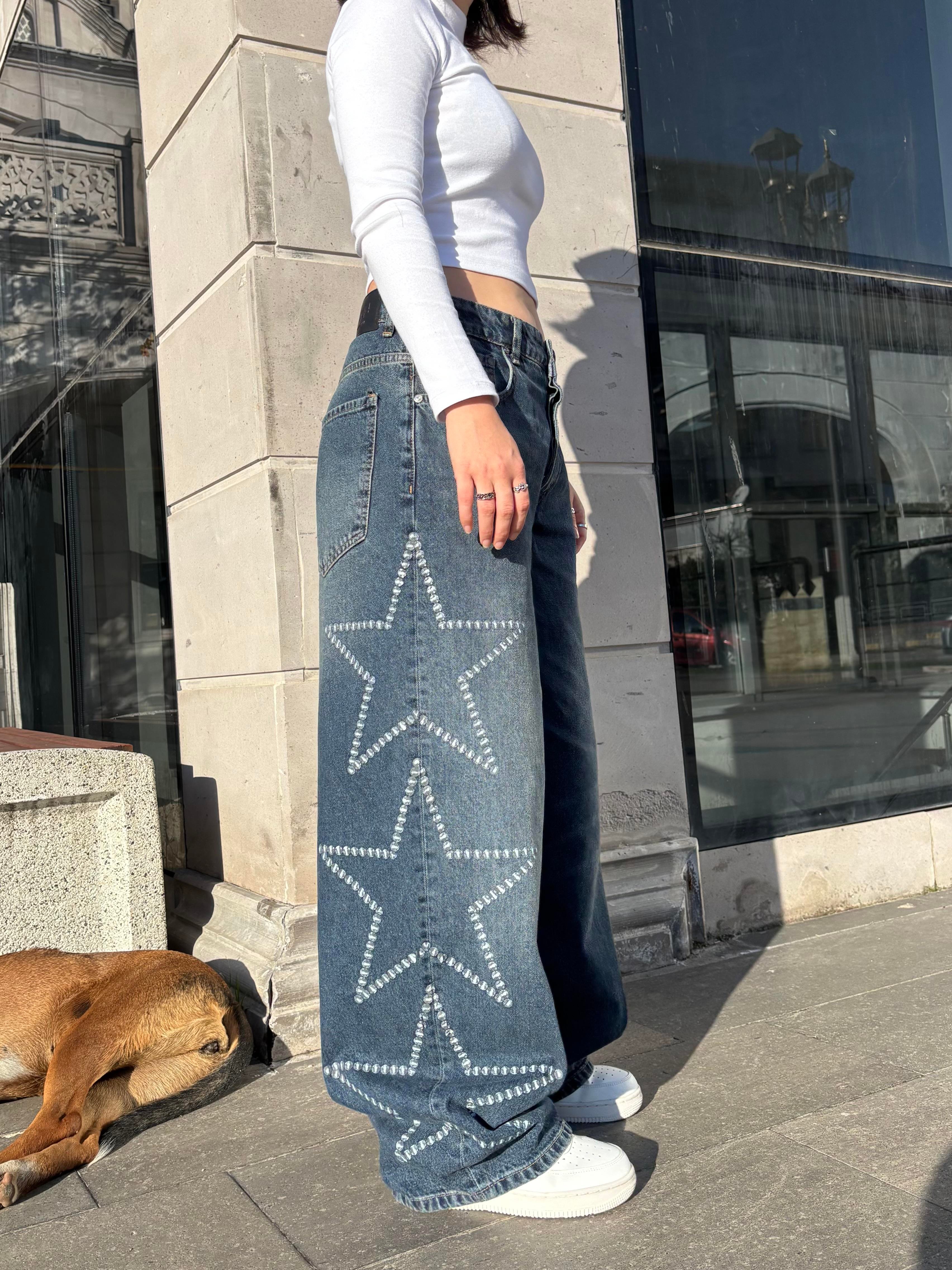 Premium Printed Star Embellishment Ektsreme Baggy Jean