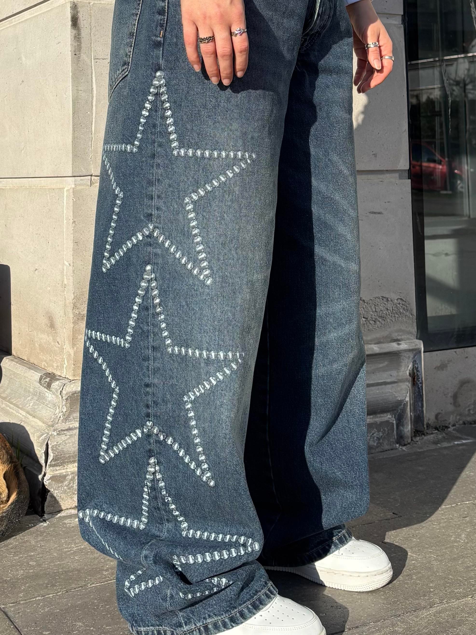 Premium Printed Star Embellishment Ektsreme Baggy Jean