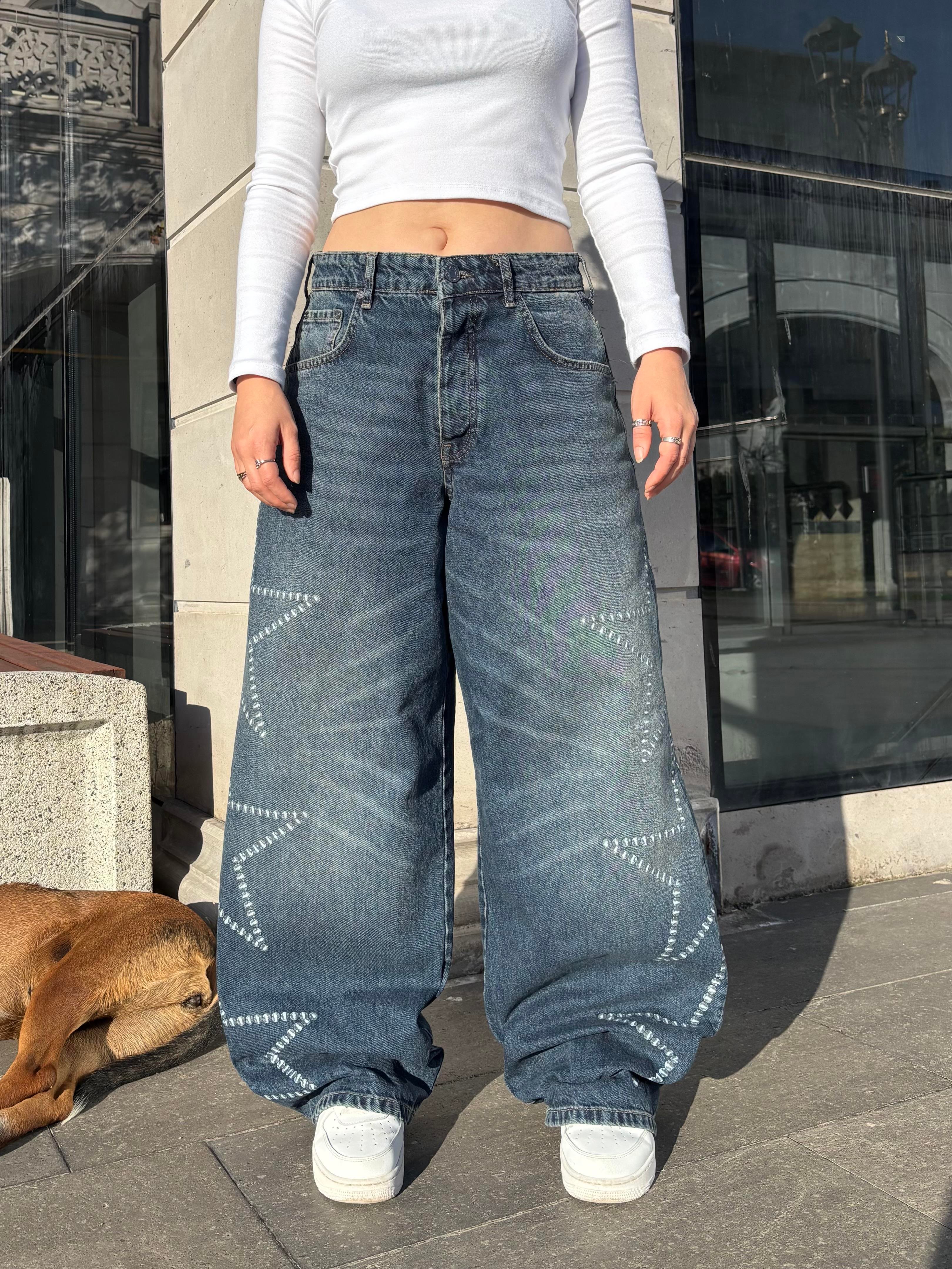Premium Printed Star Embellishment Ektsreme Baggy Jean
