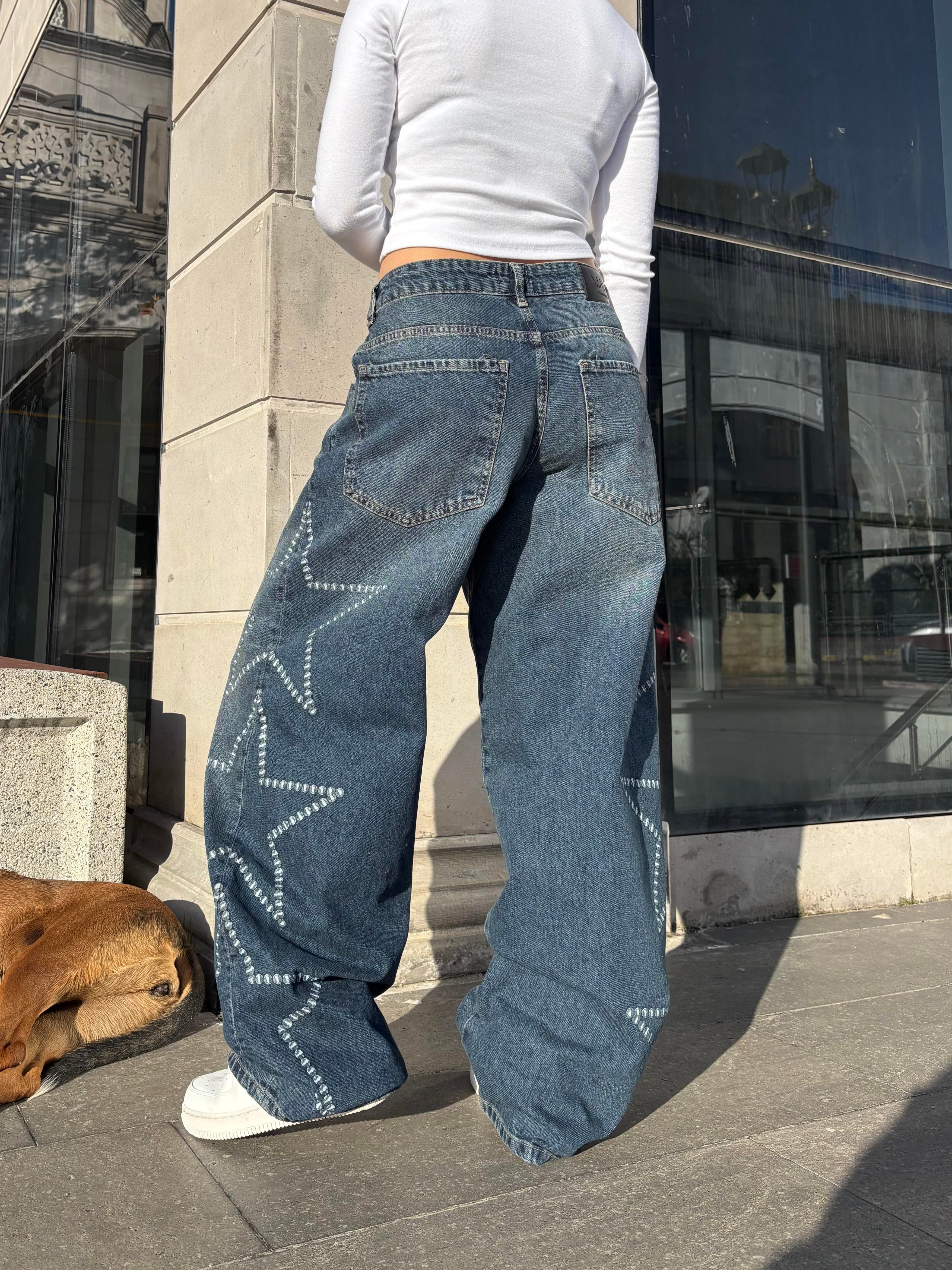 Premium Printed Star Embellishment Ektsreme Baggy Jean