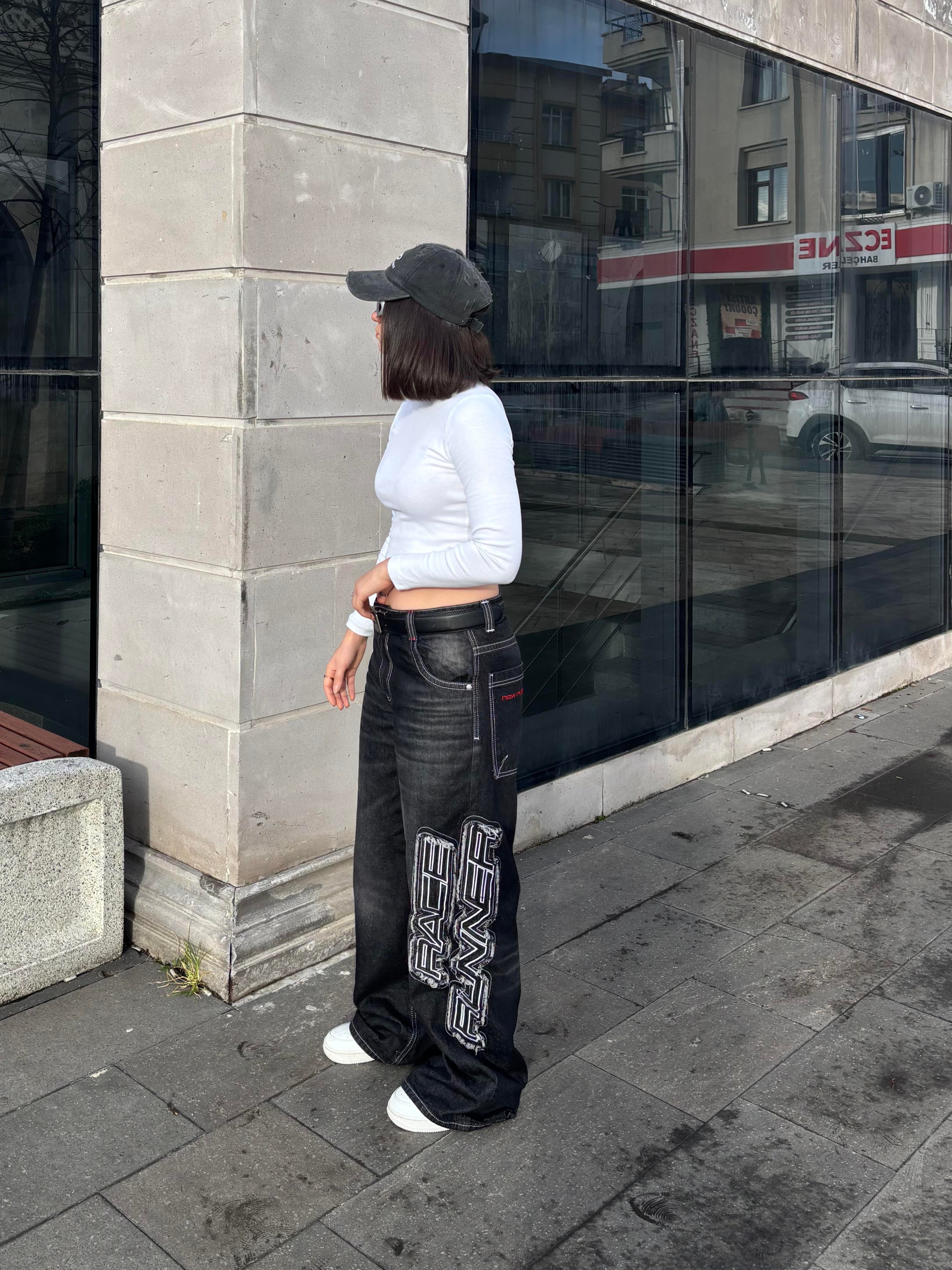 Premium Race Runner Nakışlı Denim Pants