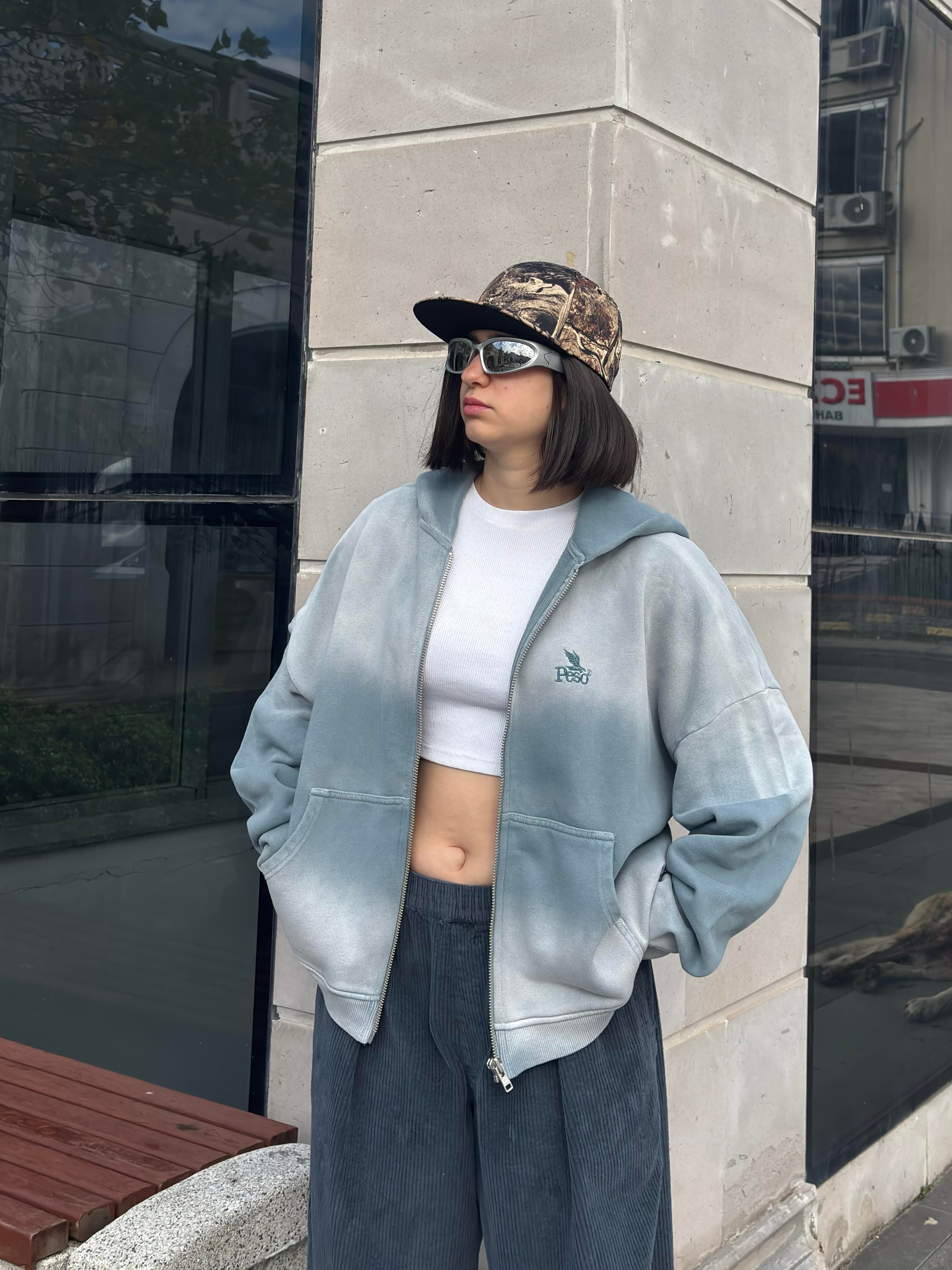 Premium Shark Grey Faded Zip Hoodie