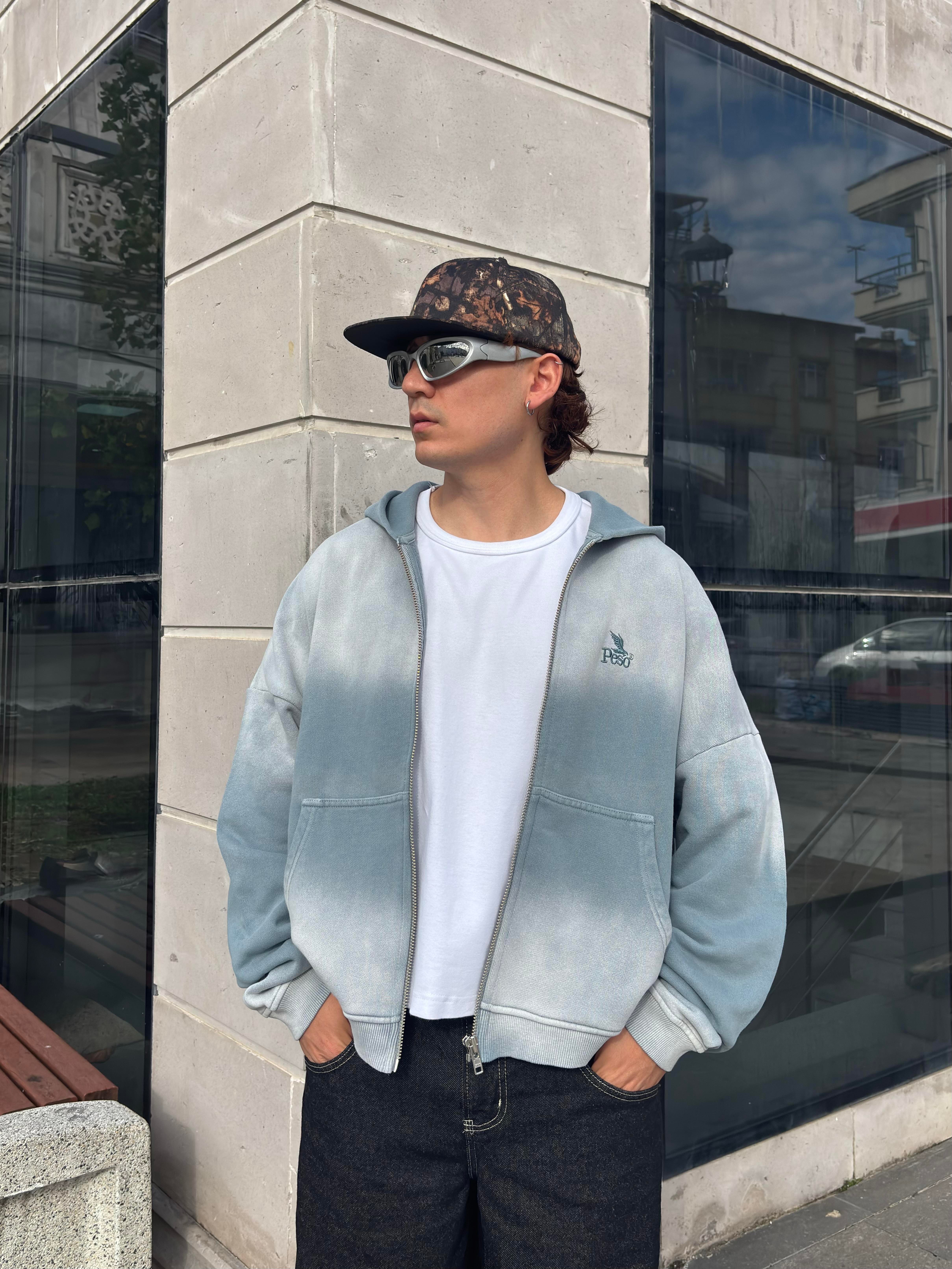 Premium Shark Grey Faded Zip Hoodie