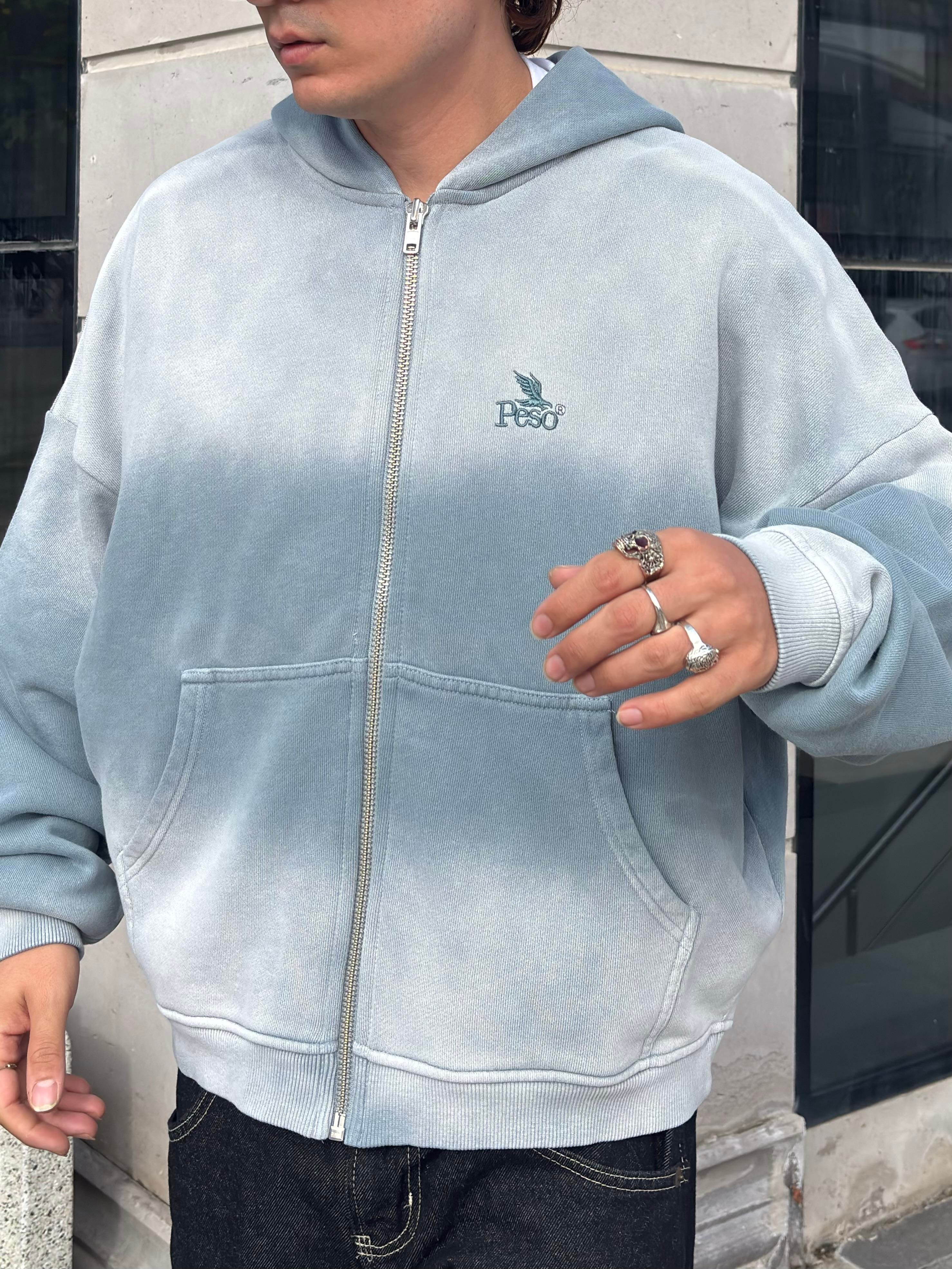 Premium Shark Grey Faded Zip Hoodie