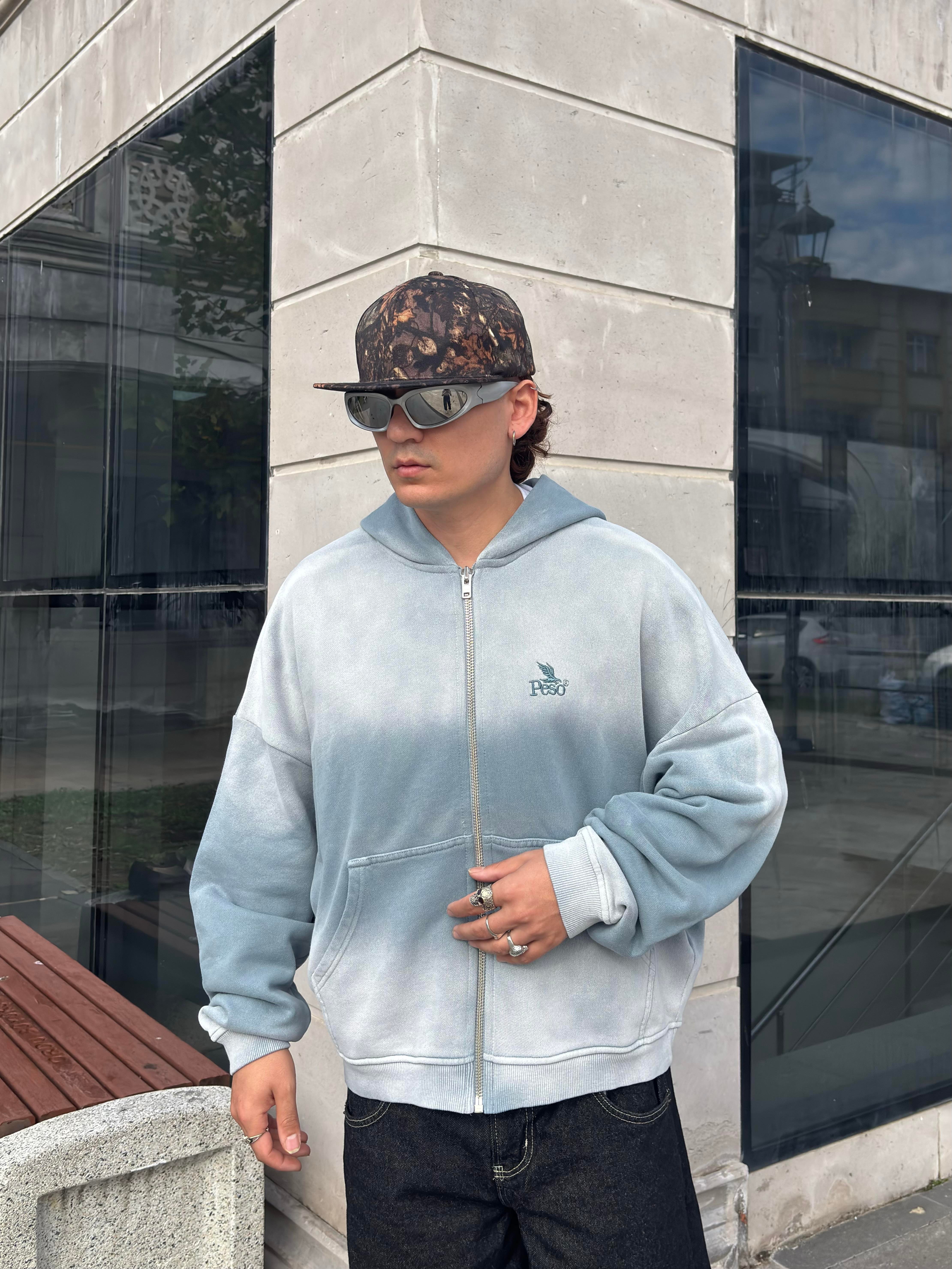 Premium Shark Grey Faded Zip Hoodie